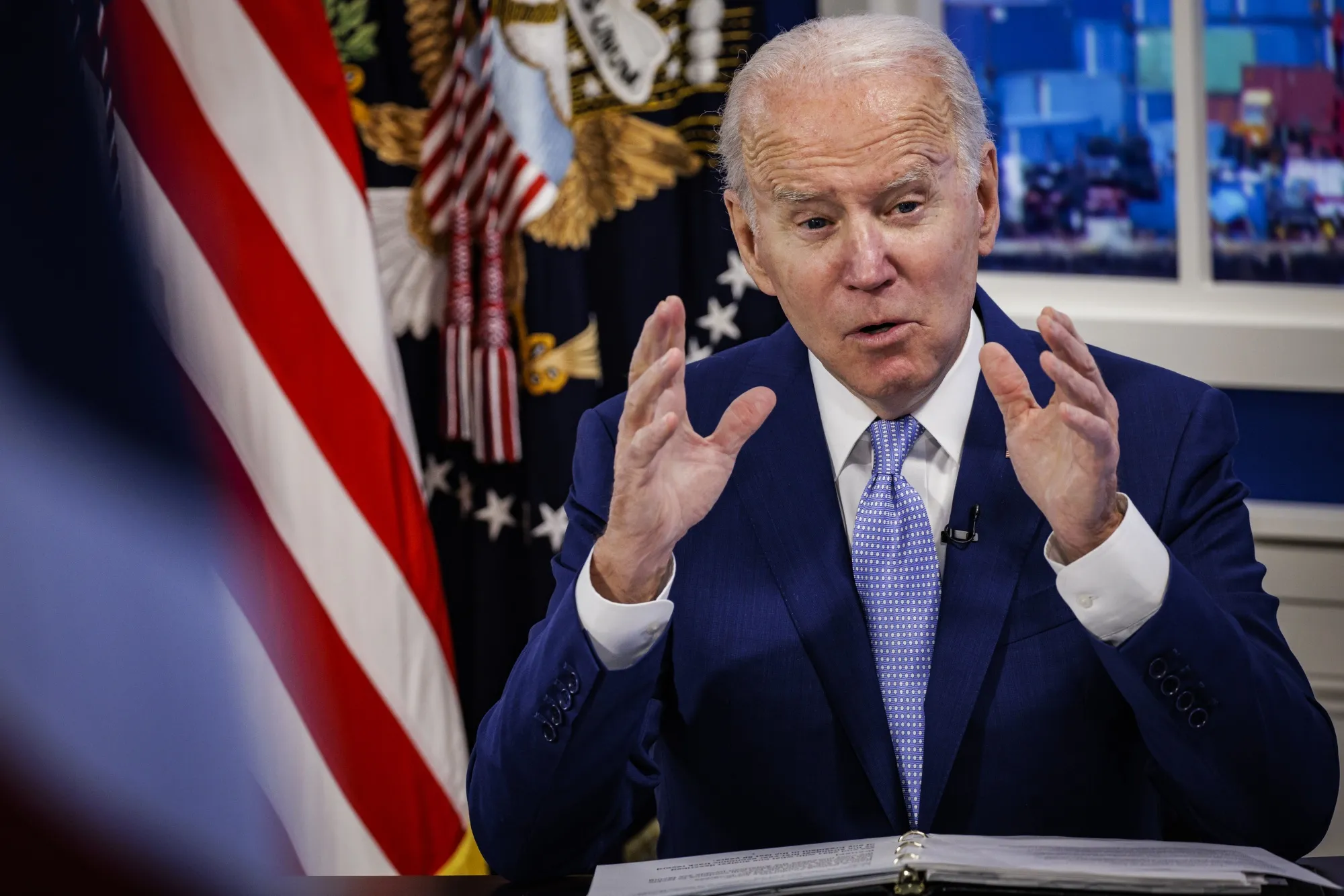 Biden speaks while meeting with the Supply Chain Disruptions Task Force in Washington, D.C., on Dec. 22.
