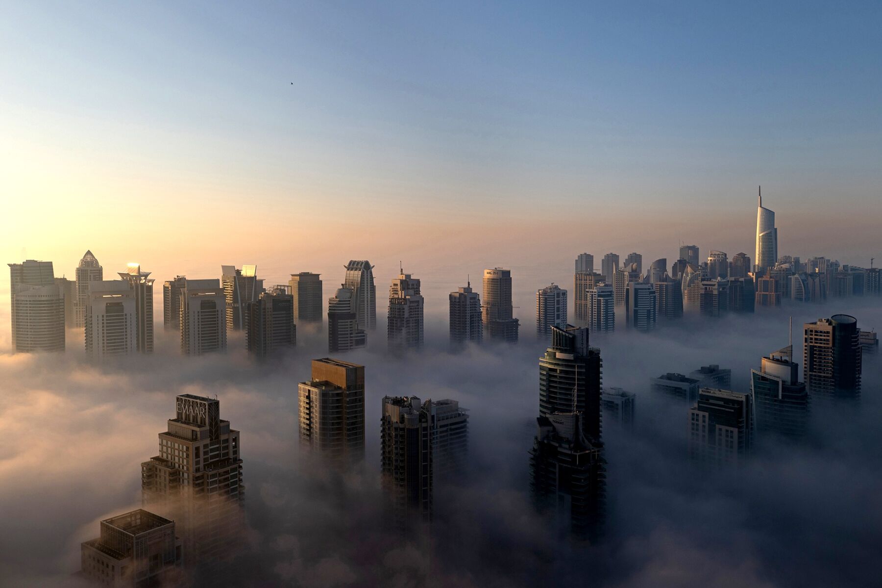 Dubai City Skyline in Dense Fog