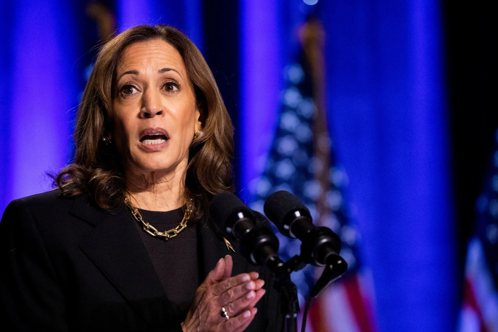 Kamala Harris during a campaign event at the Philip Chosky Theatre in Pittsburgh, Penn., on Sept. 25.&nbsp;