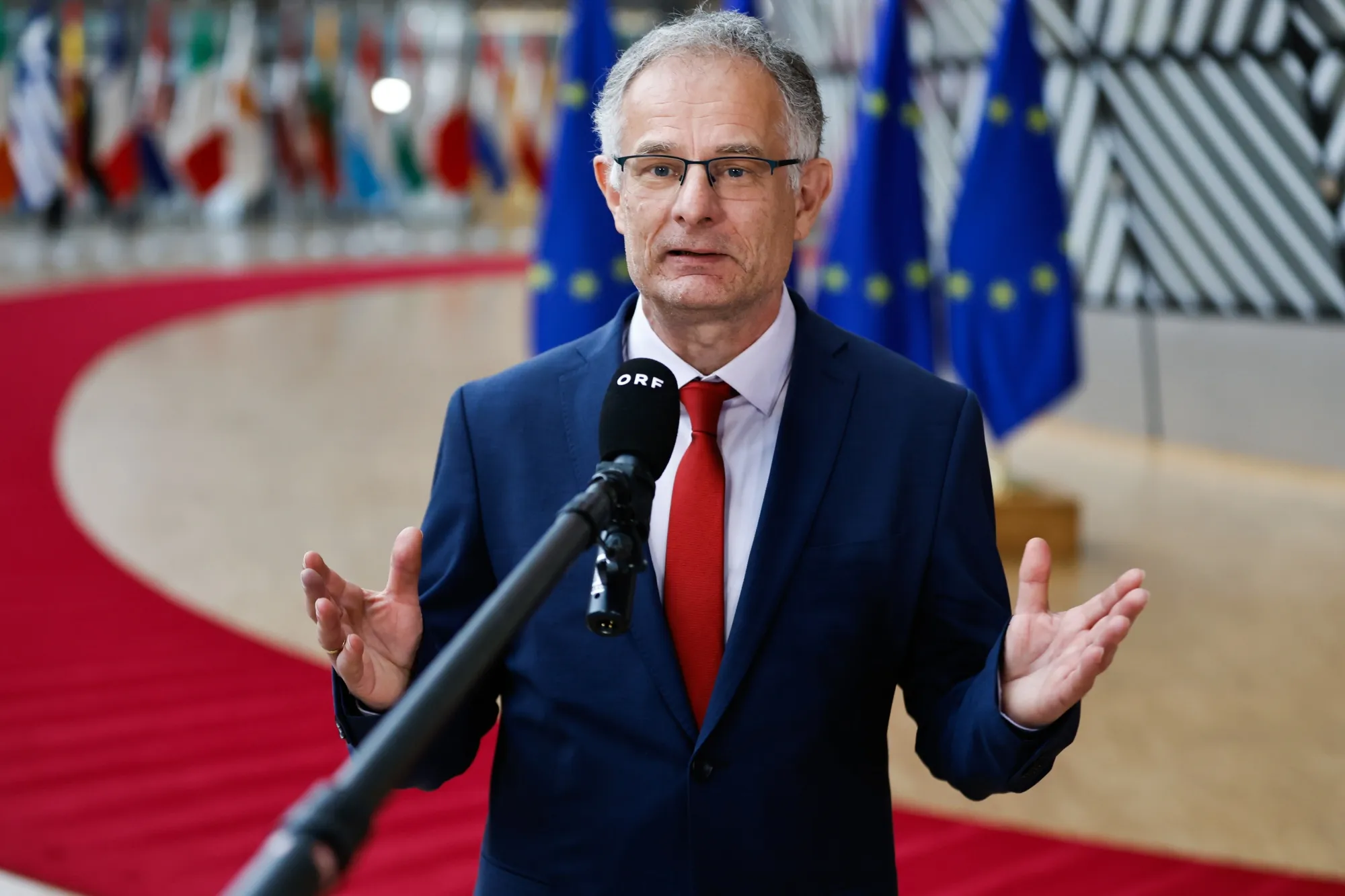 Markus Marterbauer in Brussels, on March 11.
