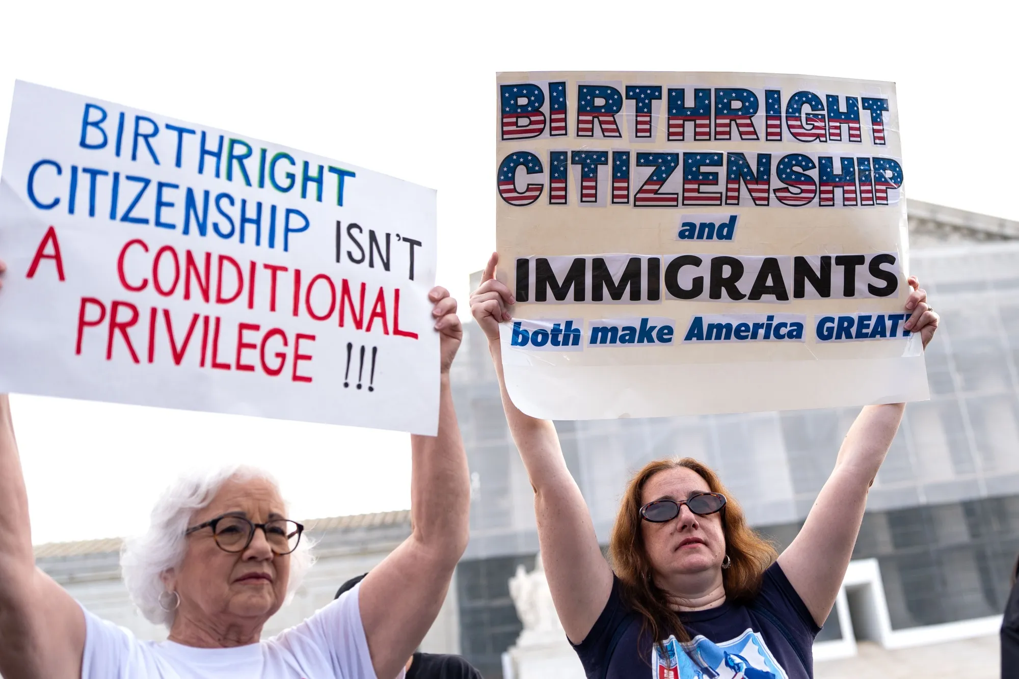 Demonstrators outside the US Supreme Court in May 2025, when the justices were considering whether to allow President Donald Trump’s executive order restricting birthright citizenship to start taking effect while a lawsuit proceeded.