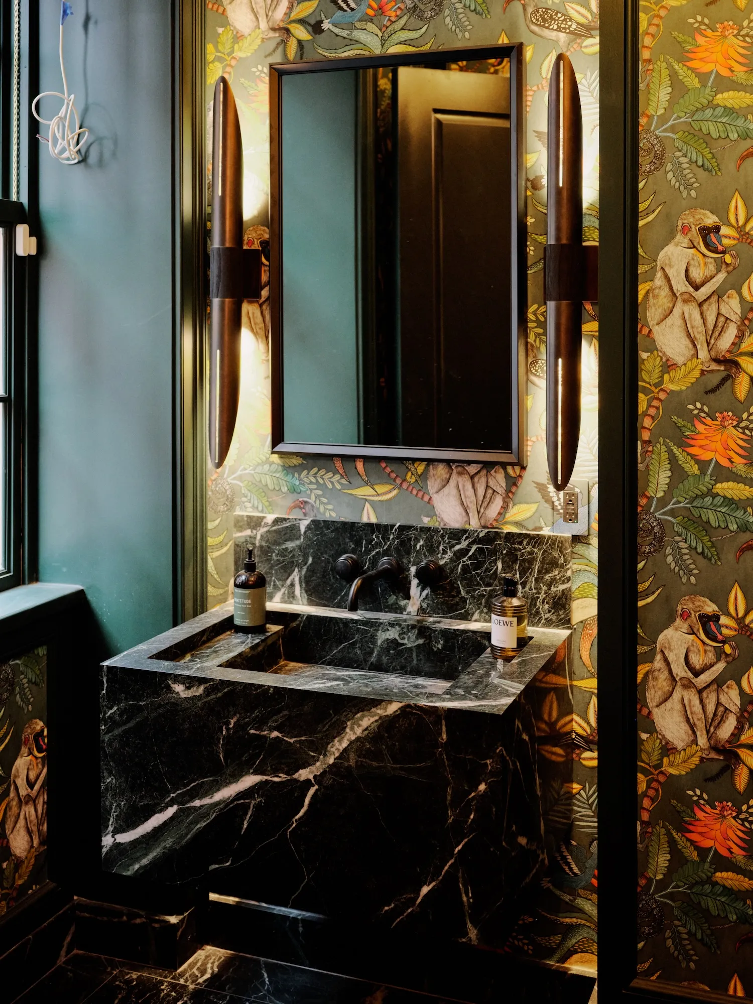 The view, looking down, at a wide sprial stair case.