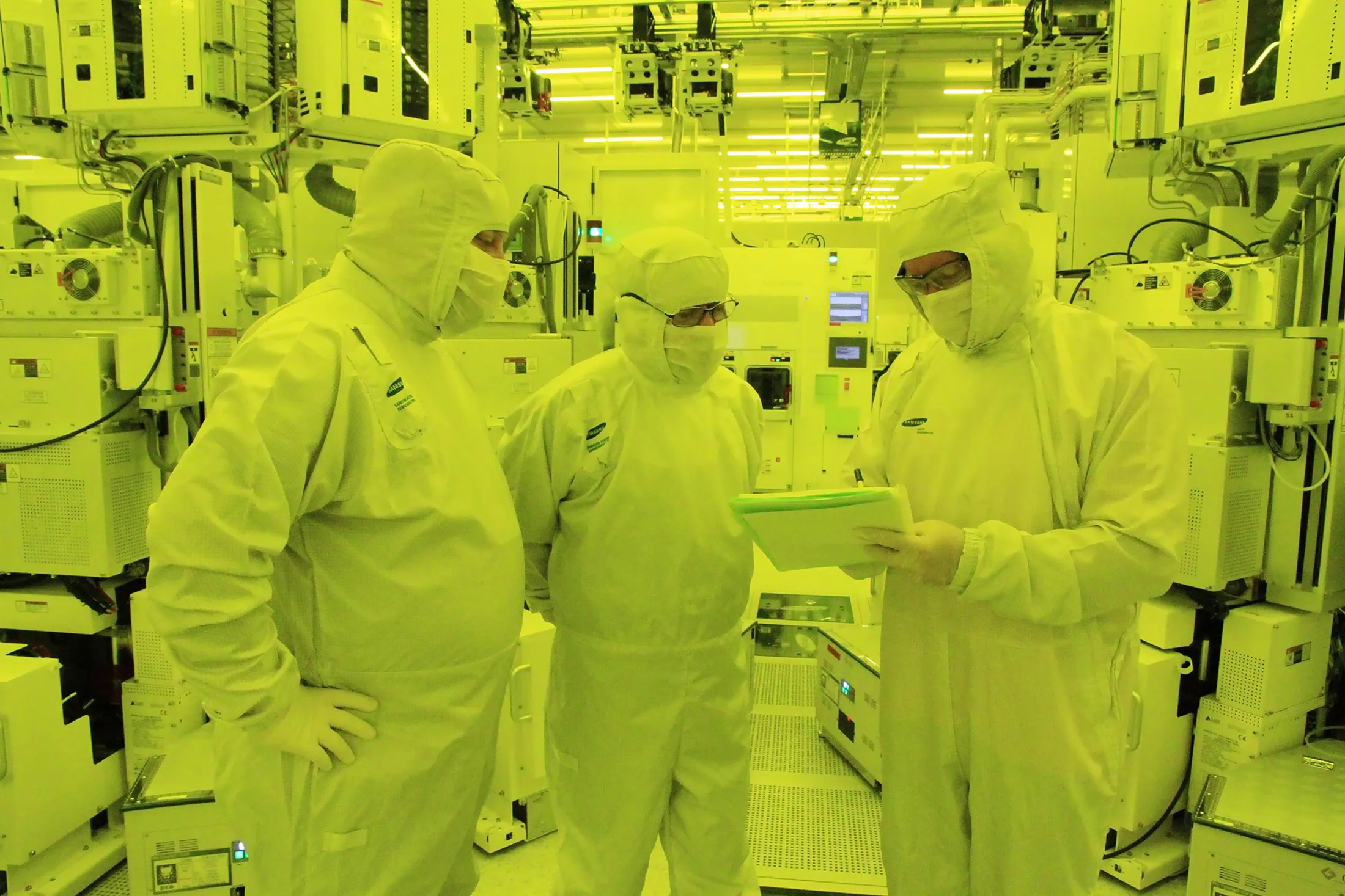Workers at the Samsung semiconductor facility in Austin, Texas.