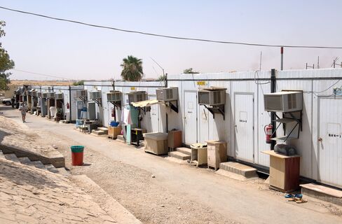 Row of air conditioned trailers that house Saudi Oger workers in Riyadh.