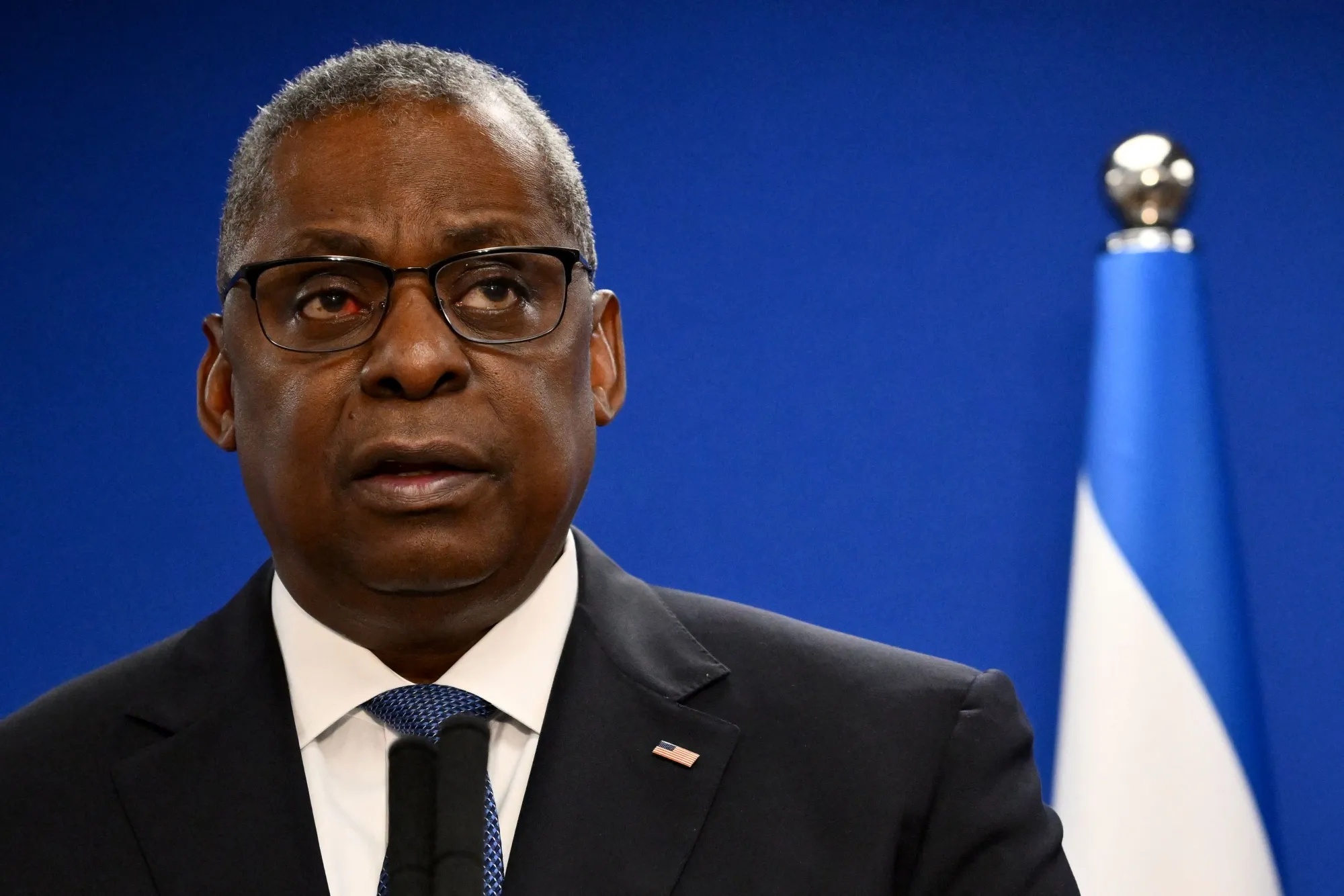 Lloyd Austin speaks&nbsp;in Tel Aviv on Dec. 18.