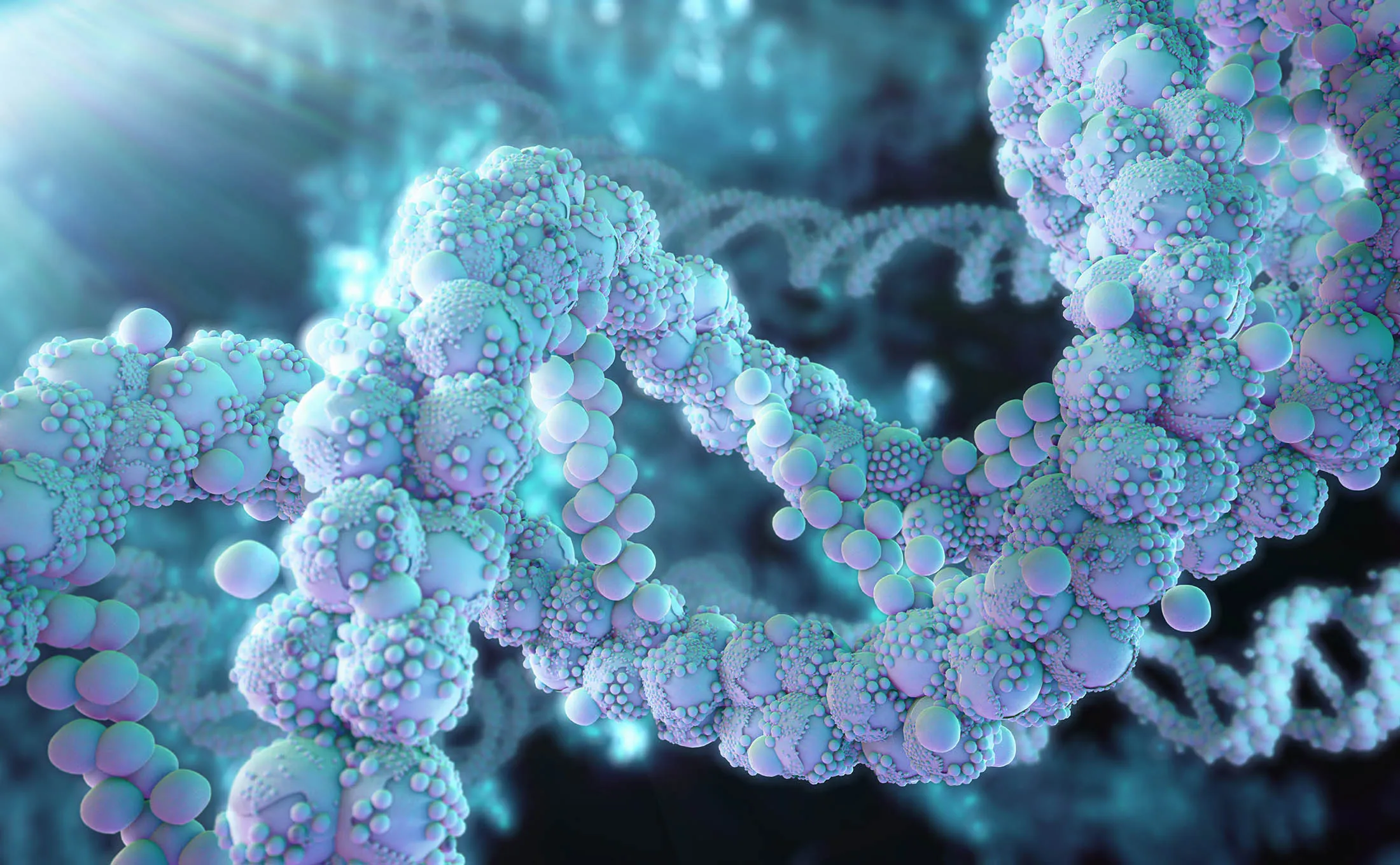 Blue double helix molecular model
