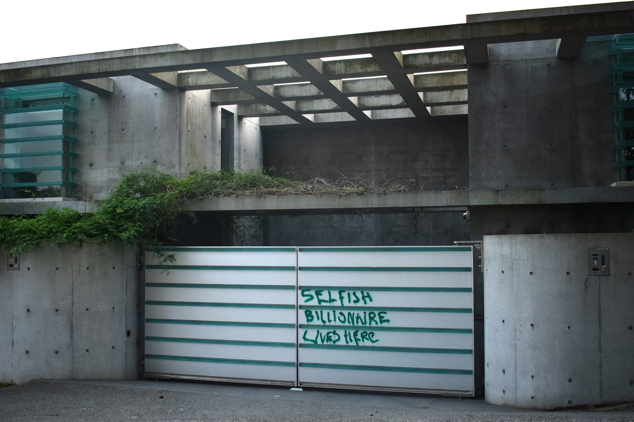 Graffiti on the home of Lululemon founder Chip Wilson.