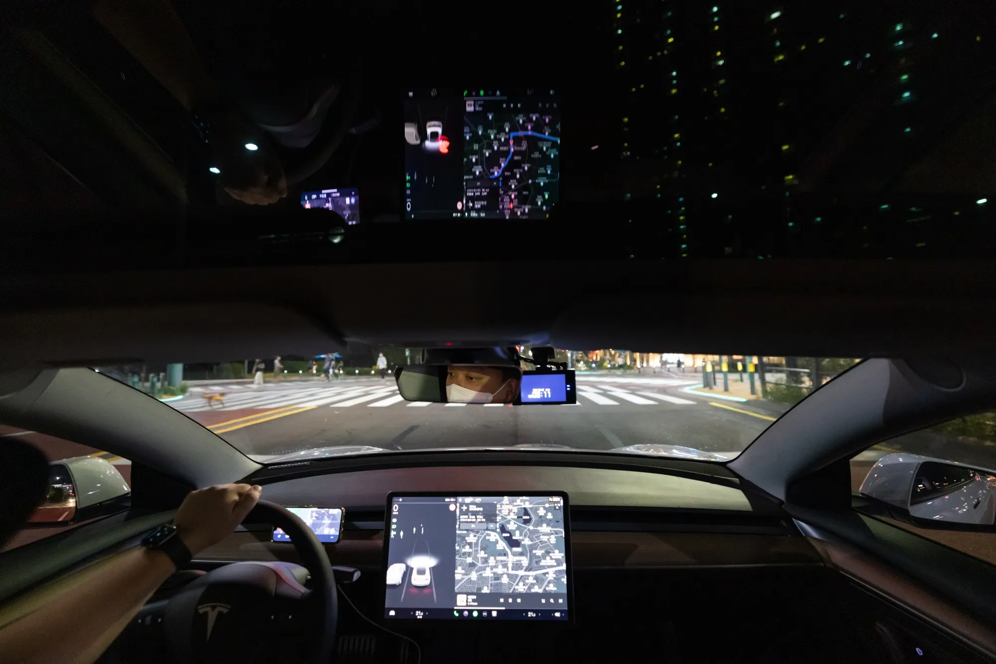 Inside a Tesla Inc. Model 3 electric vehicle (EV) in Suwon, South Korea