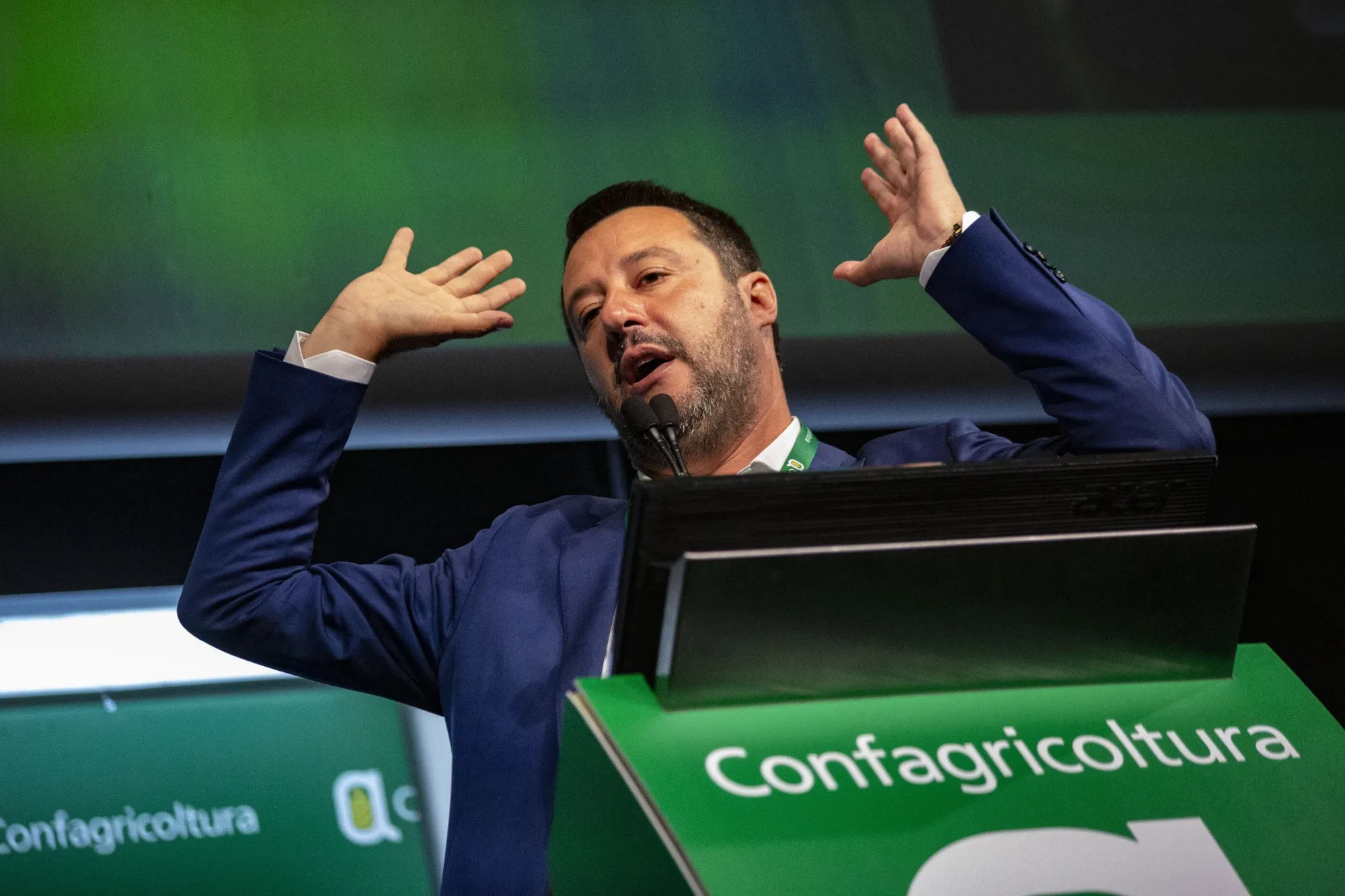 Matteo Salvini&nbsp;speaks&nbsp;in Milan, May 18.