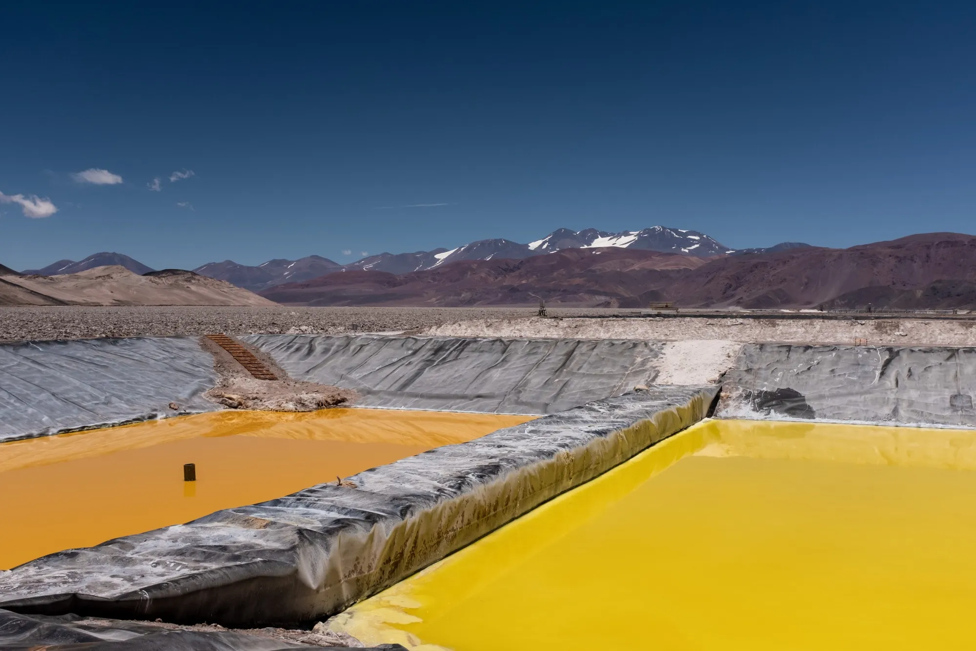 Evaporation pools at a lithium mine in Catamarca province, Argentina.