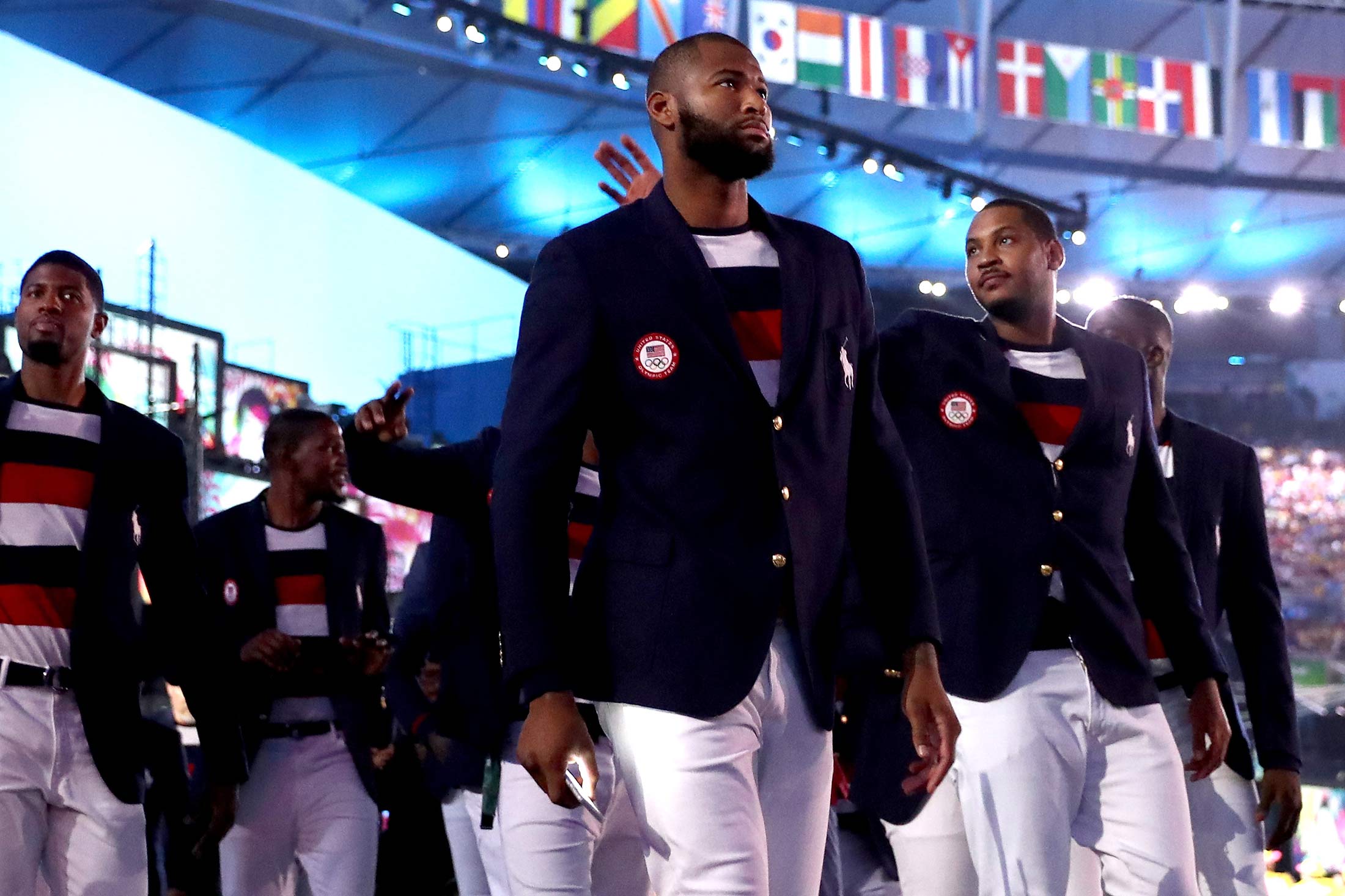 Members of the U.S. olympic team at the opening ceremony of the Rio 2016 Olympic Games.
