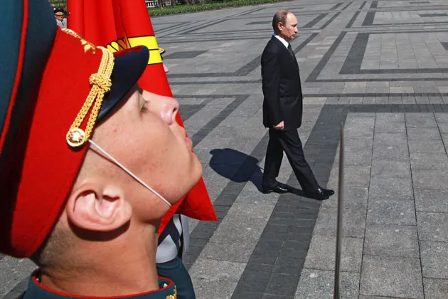 Russian President Vladimir Putin at the Tomb of the Unknown Soldier in Moscow on May 8