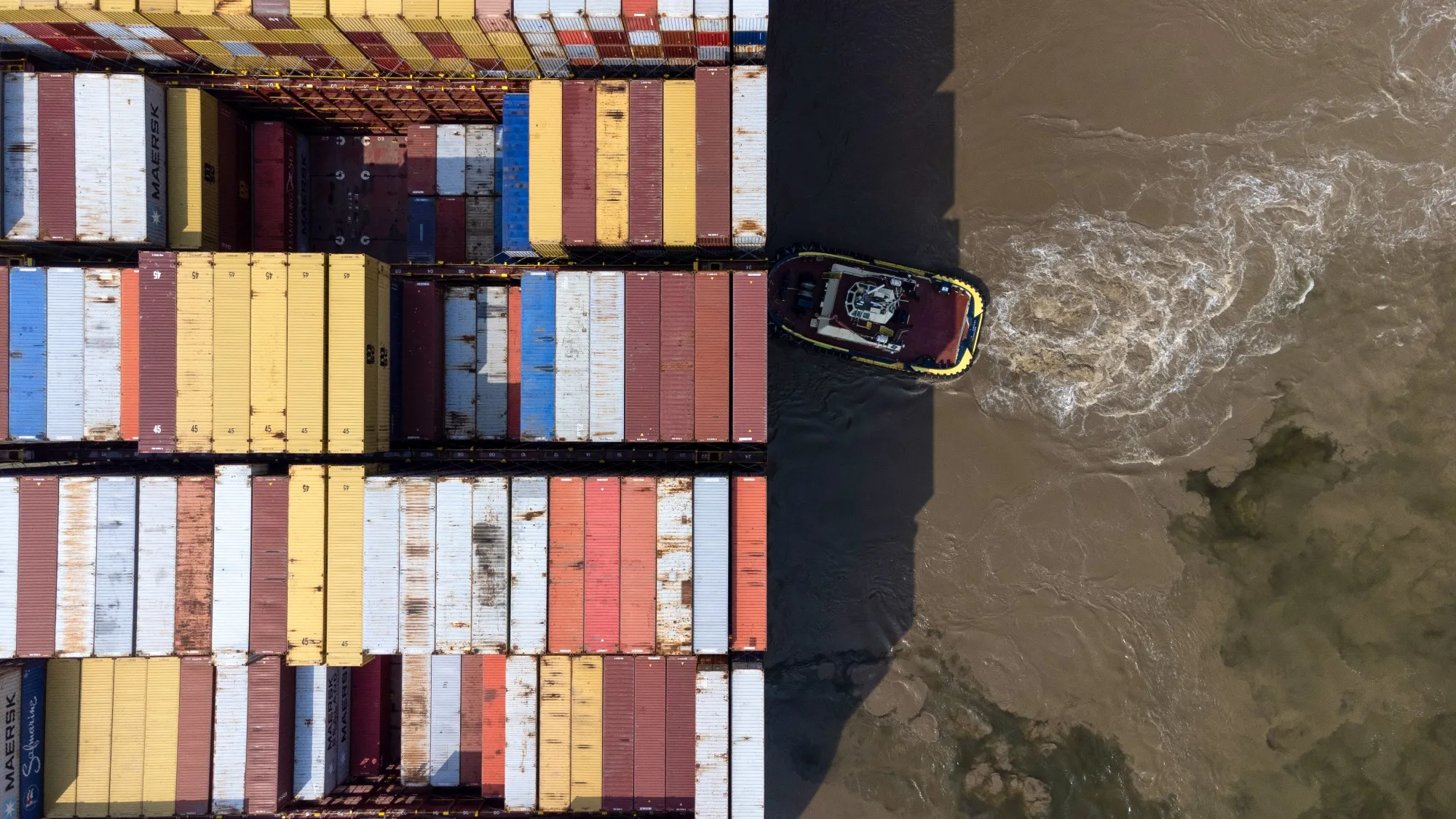 A container ship in Felixstowe port, UK.