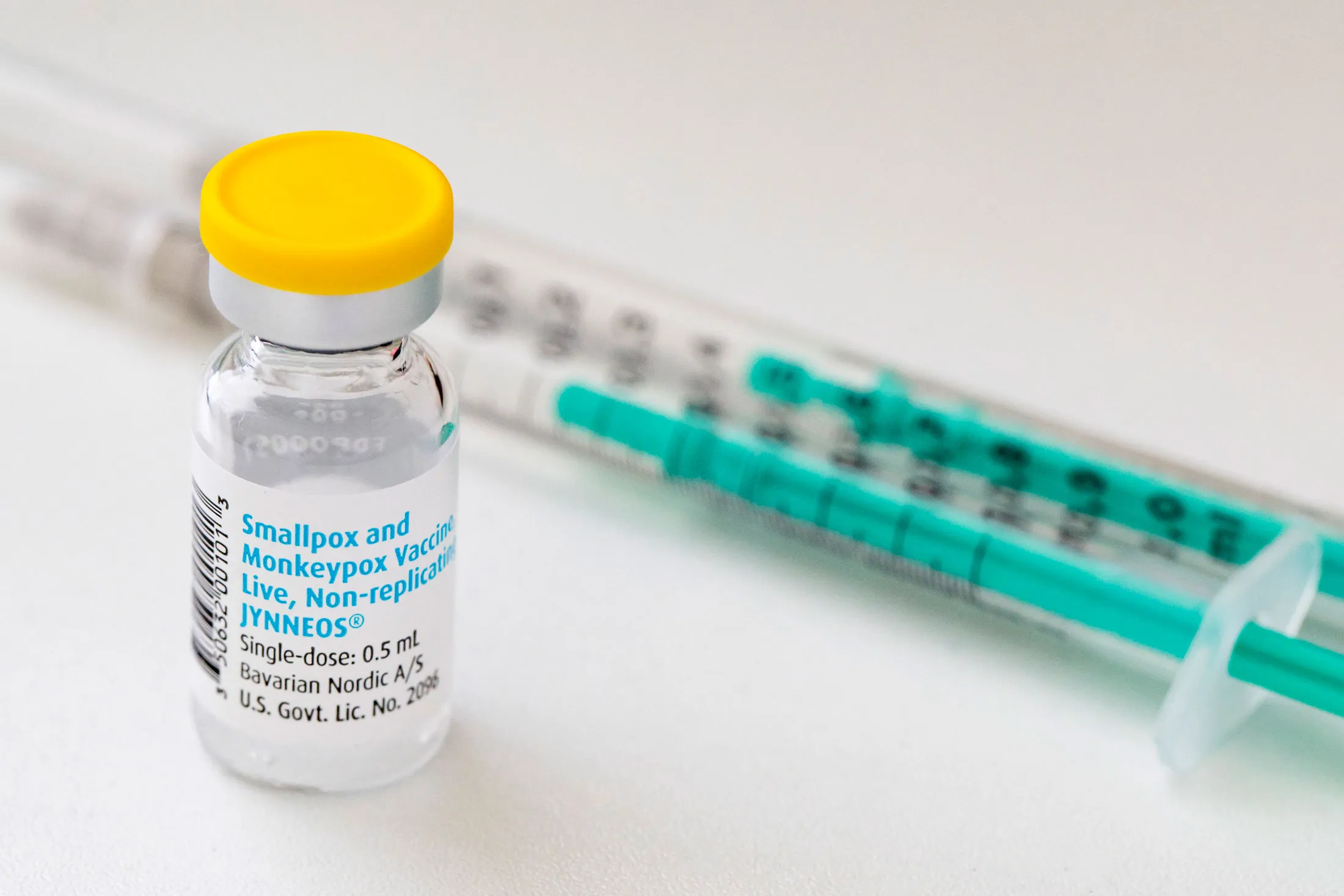 A vial of Jynneos mpox vaccine.