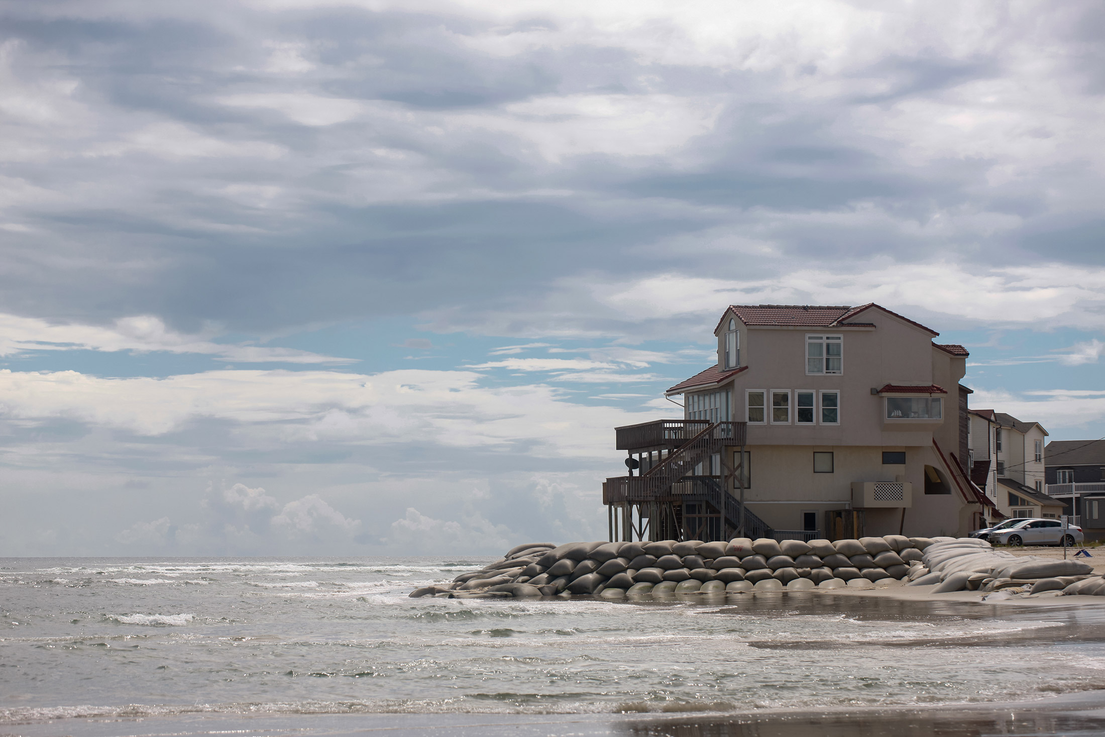 Houses are seen near high tide on Sept. 11, 2018, on Topsail Island, N.C.