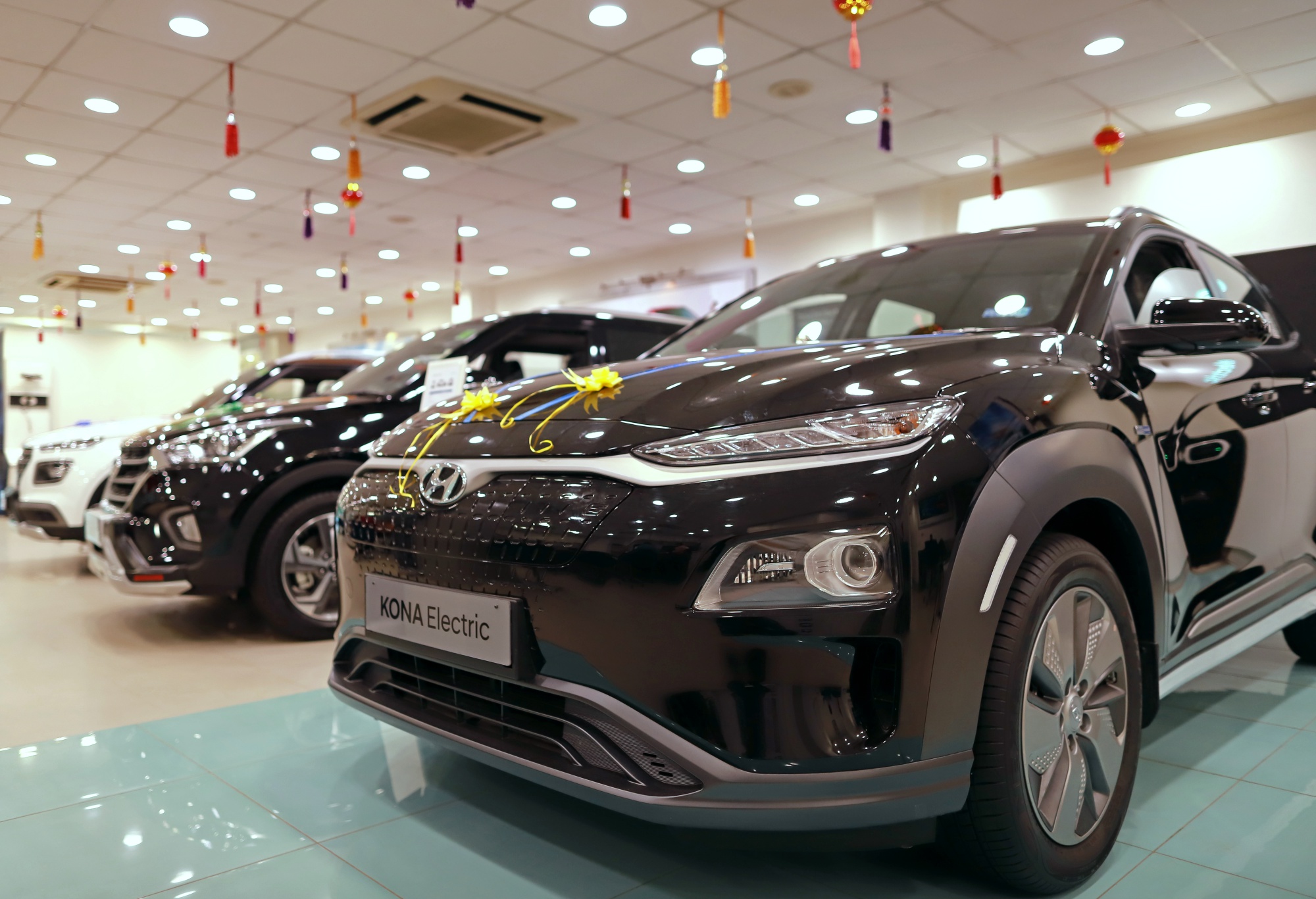 Hyundai Motor Co. Kona electric vehicle at a showroom in New Delhi.