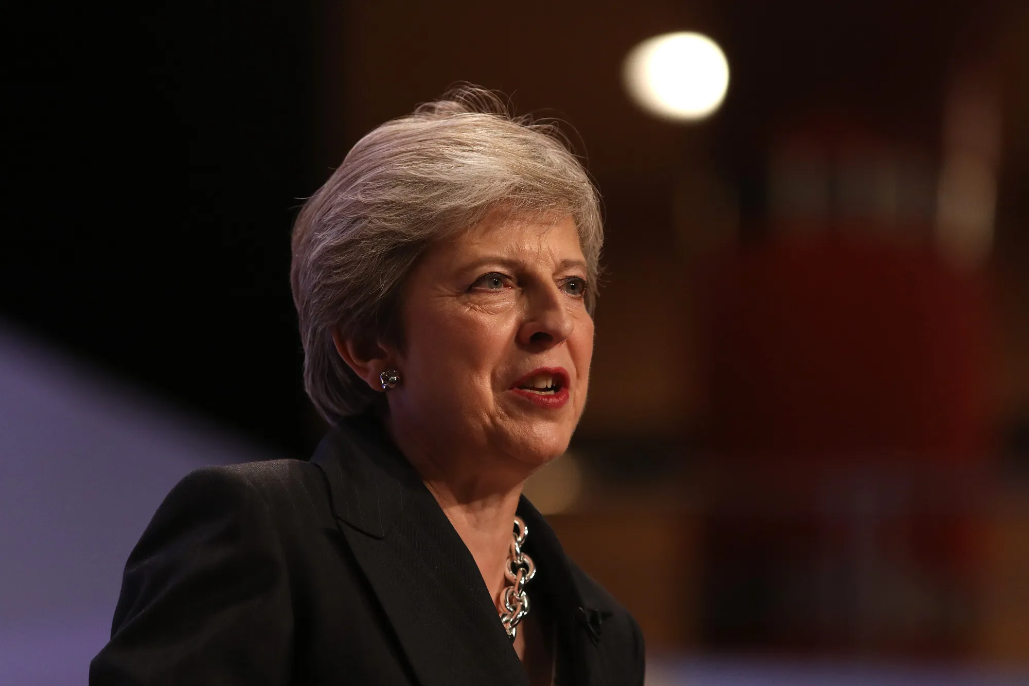 Theresa May&nbsp;delivers her keynote speech during the Conservative Party annual conference in Birmingham&nbsp;on Oct. 3, 2018.