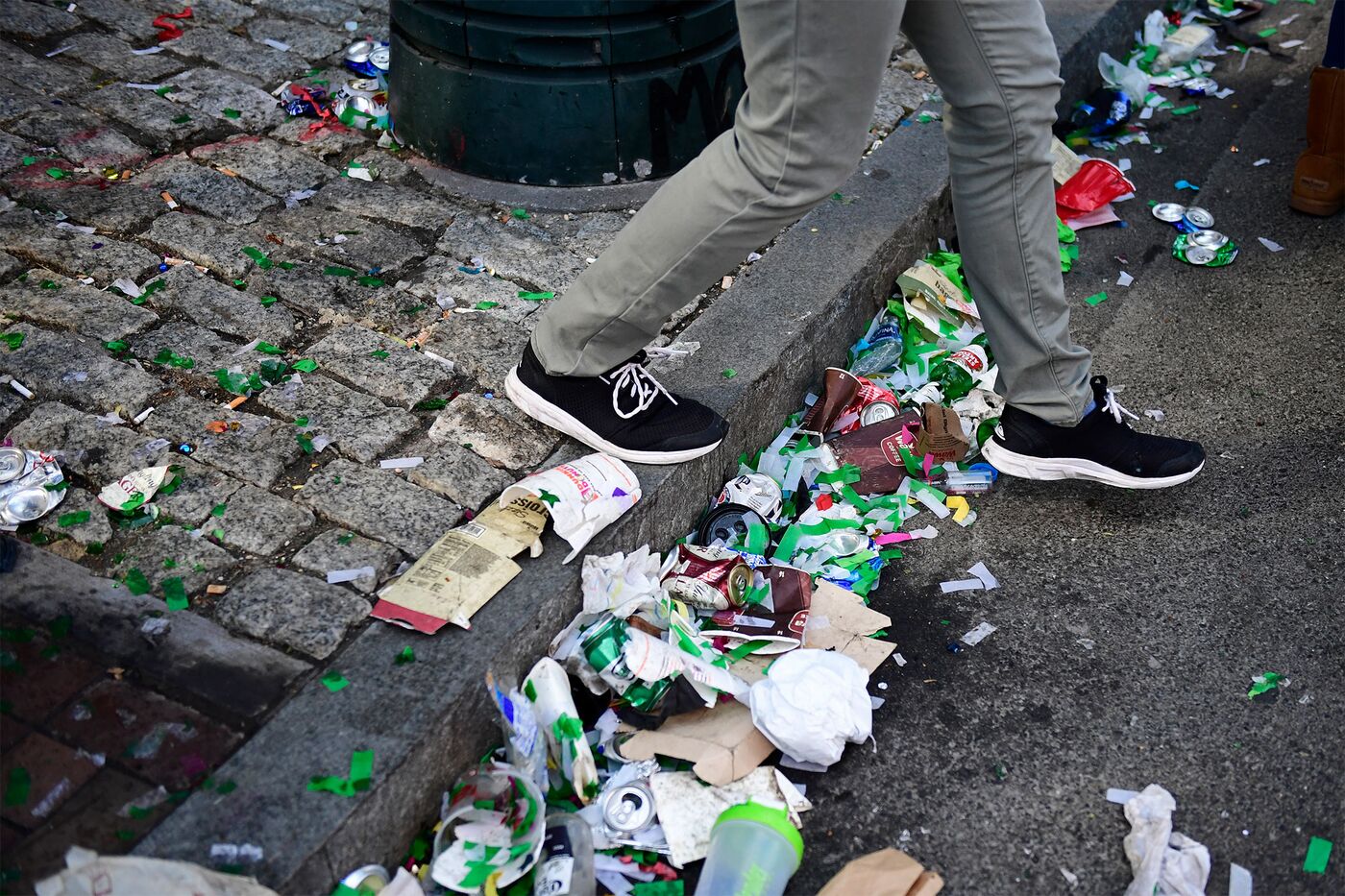 Trash on the street in Philadelphia after the&nbsp;Eagles' Super Bowl LII victory parade in 2018.