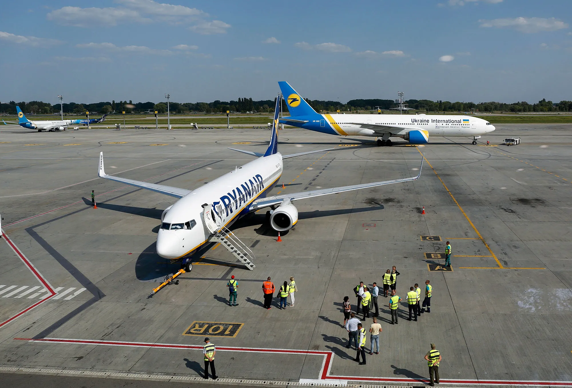 A Ryanair Boeing 737-8AS is parked at the Boryspil International Airport.