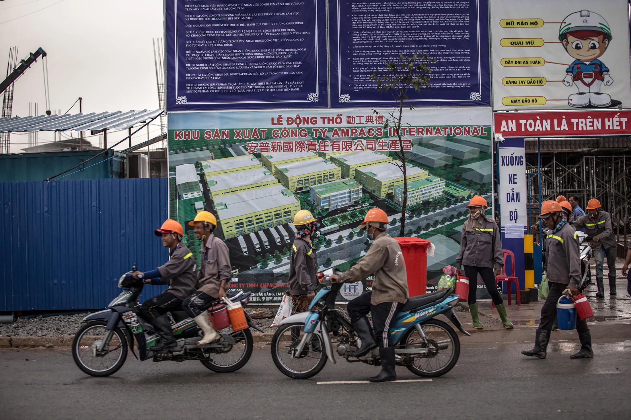 Workers gathering outside a factory&nbsp;in Binh Duong Province, Vietnam.