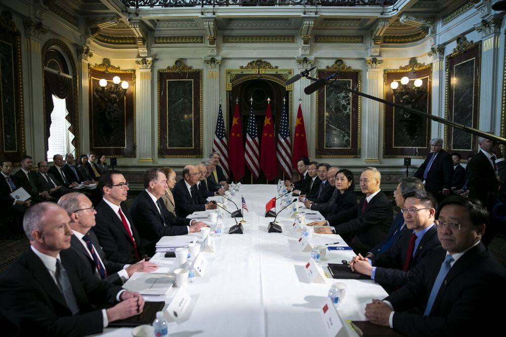 Trade talks between the U.S. and China in the Eisenhower Executive Office Building.