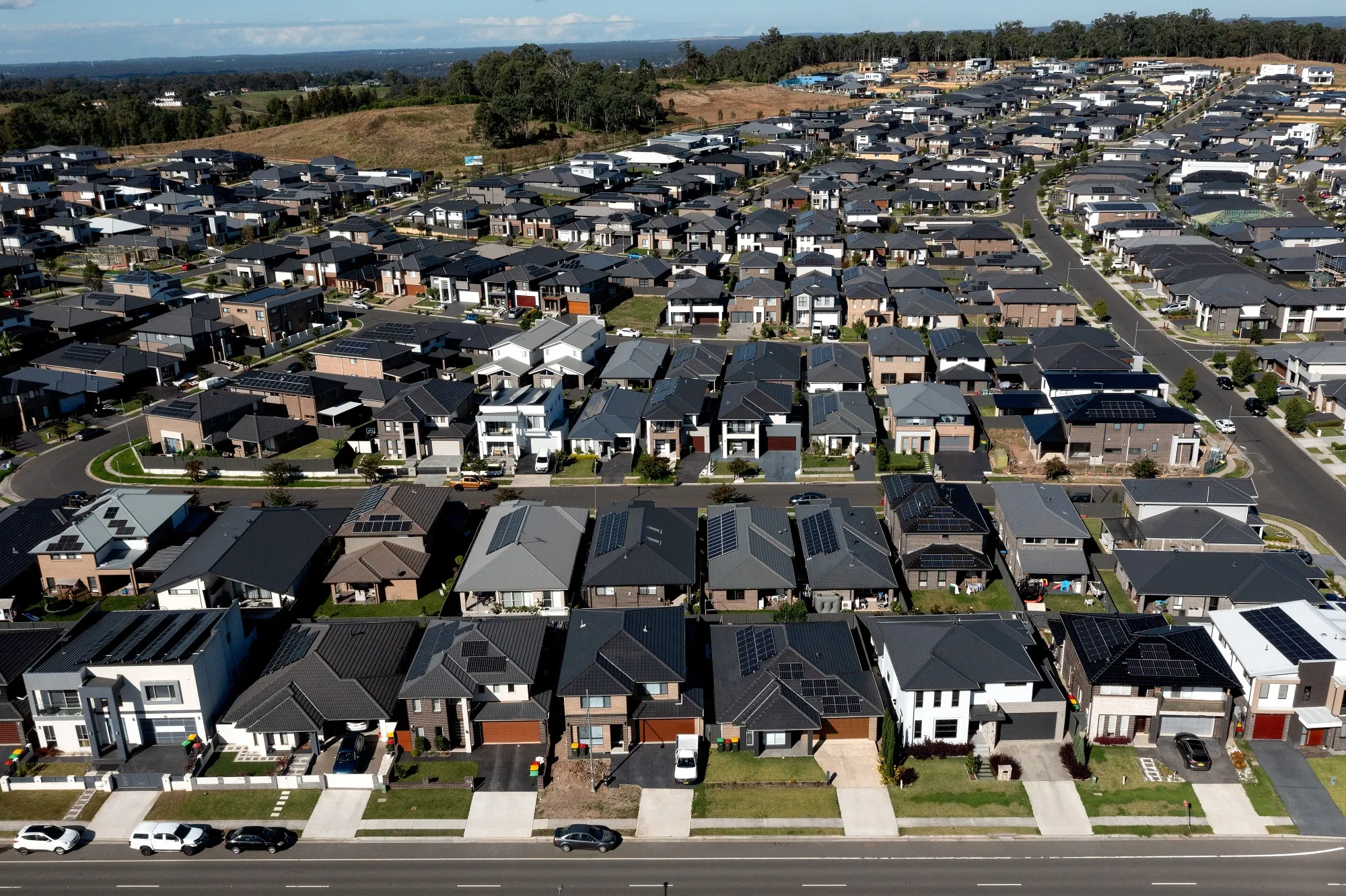 Newly built houses in the Denham Court suburb of Sydney, Australia.