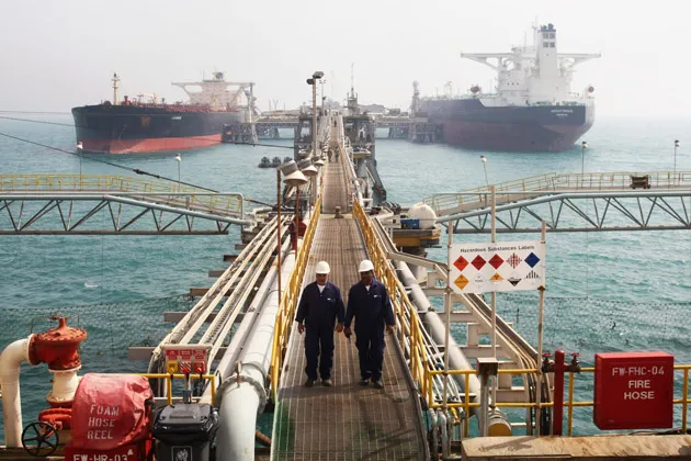 Oil tankers are anchored at Basra harbor, south of Baghdad