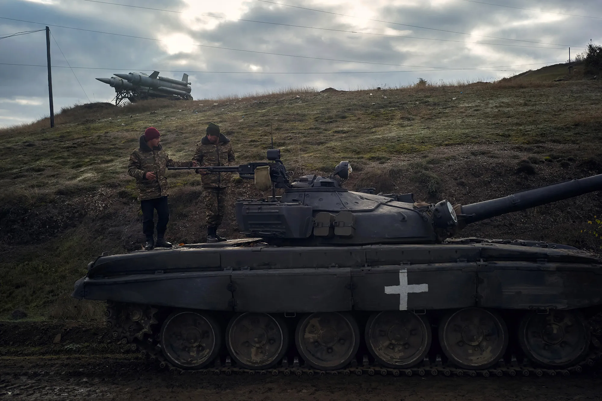 Soldiers on top of a tank in Stepanakert, Nagorno-Karabakh in Nov. 2020.&nbsp;