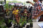People wait to register their prescriptions for medicinal cannabis oil during the second day of the inaugural Pan Ram weed festival in the northeastern Thai province of Buriram on April 20.