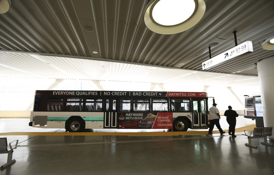 A bus at San Francisco's new bus terminal, opened this year. In San Francisco one agency controls nearly every form of transport within city boundaries.