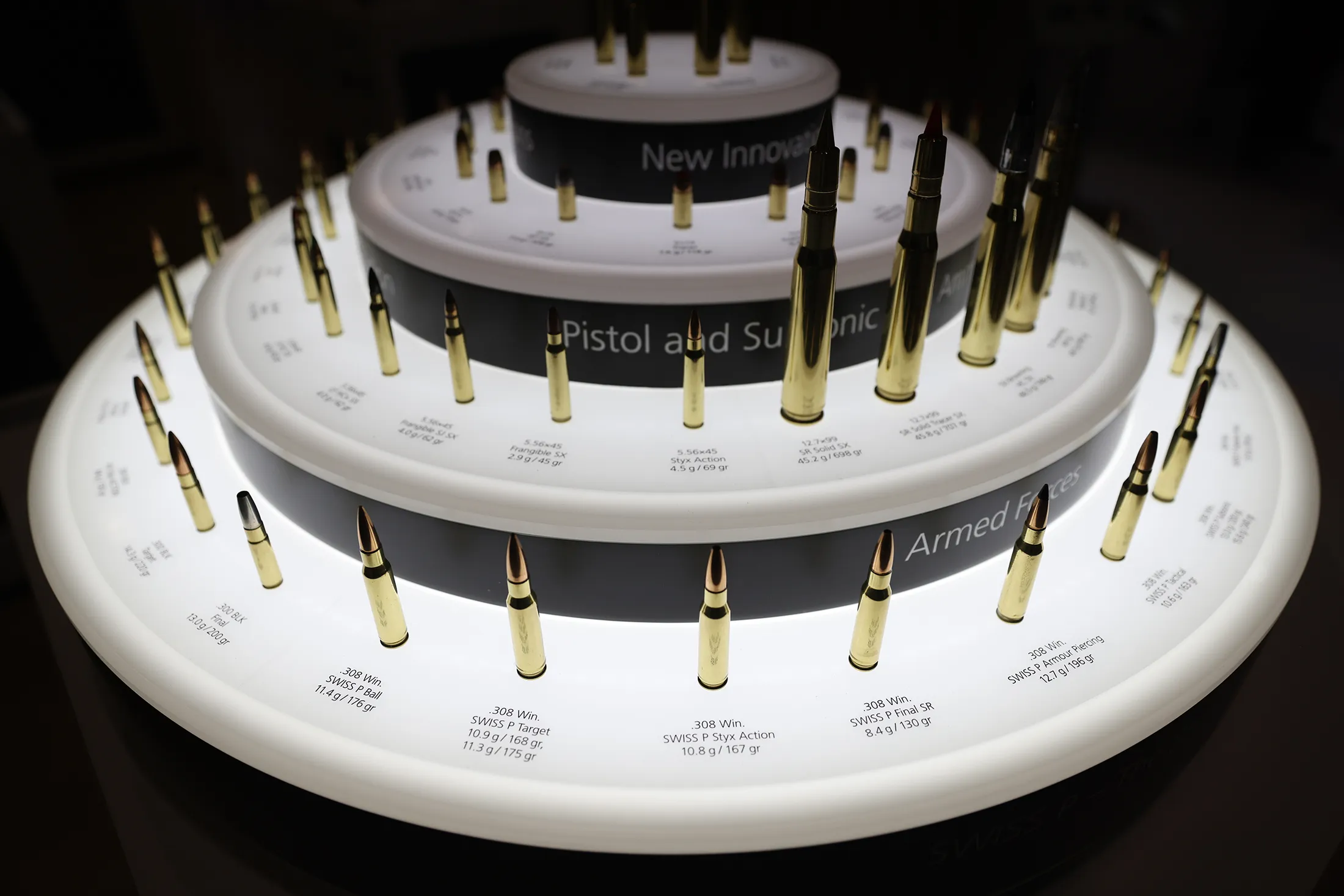 Swiss P ammunition at the Defense and Security Equipment International 2021 exhibition in London.