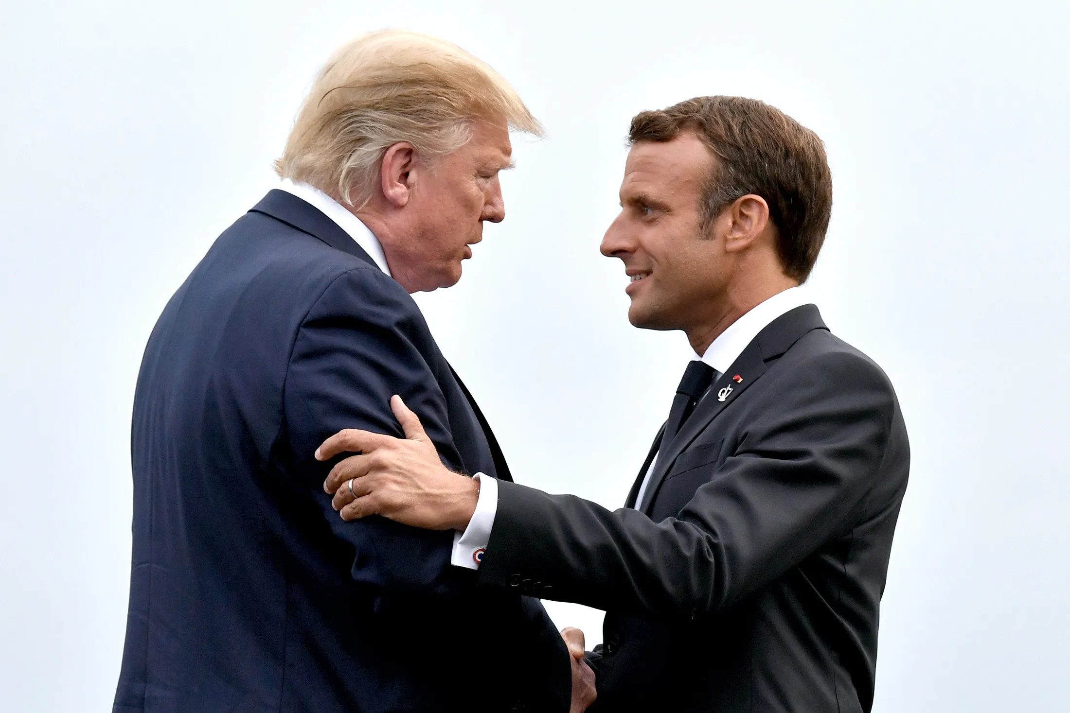 President&nbsp;Macron welcomes&nbsp;President&nbsp;Trump at the Biarritz lighthouse, southwestern France, ahead of a working dinner at the G-7 on Saturday.