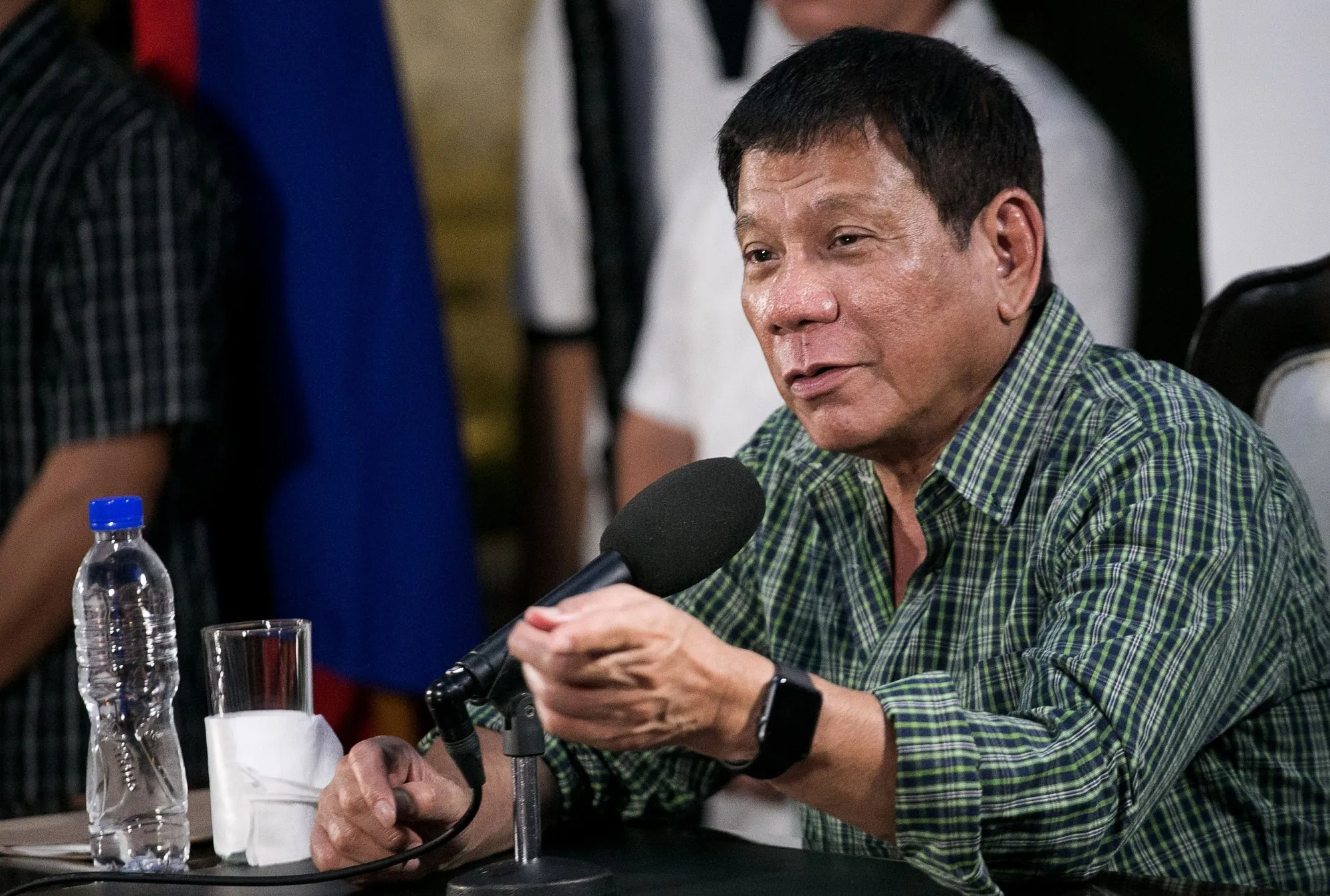Rodrigo Duterte speaks in Davao on May 31.

