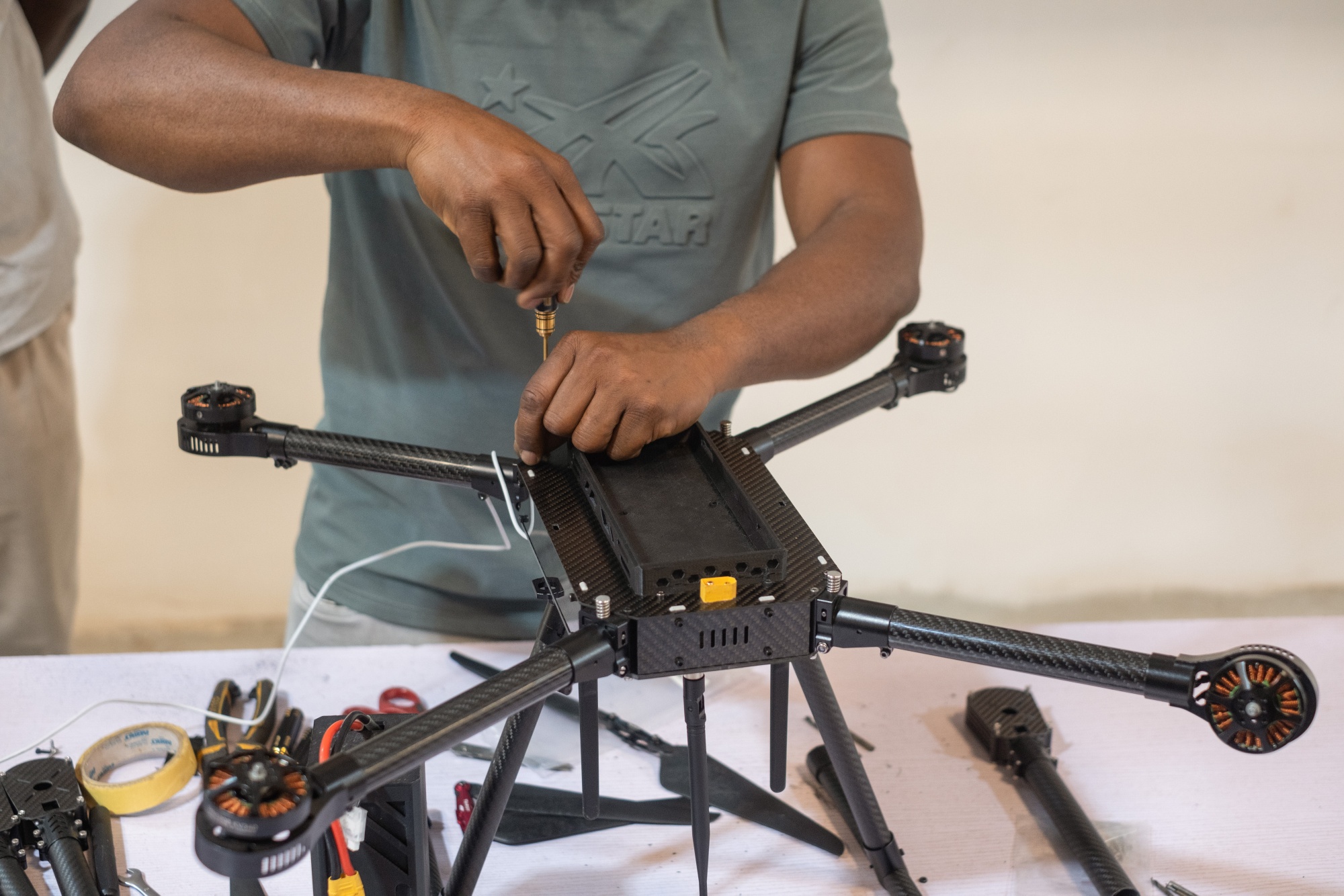 An Iroko UAV first response drone being assembled at the Terra Industries factory in Abuja, Nigeria, on Feb. 9, 2026.