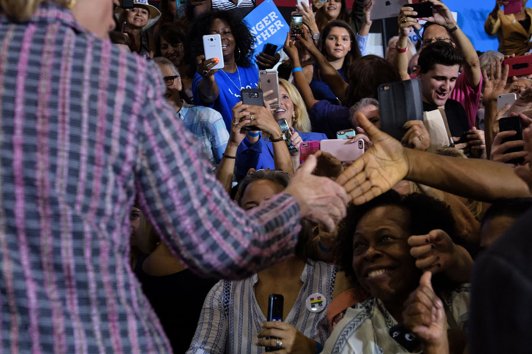 Democratic presidential nominee Hillary Clinton greets supporters after speaking during a rally September 30, 2016 in Coral Springs, Florida.
