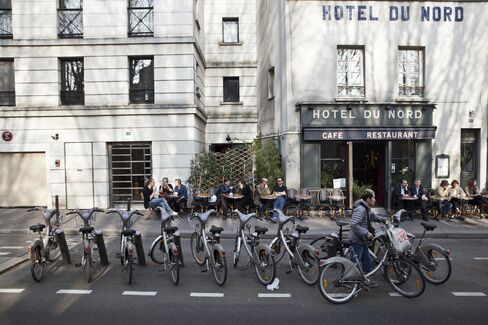 Velib' Public Bike-Sharing Scheme Bicycles Sit in Paris