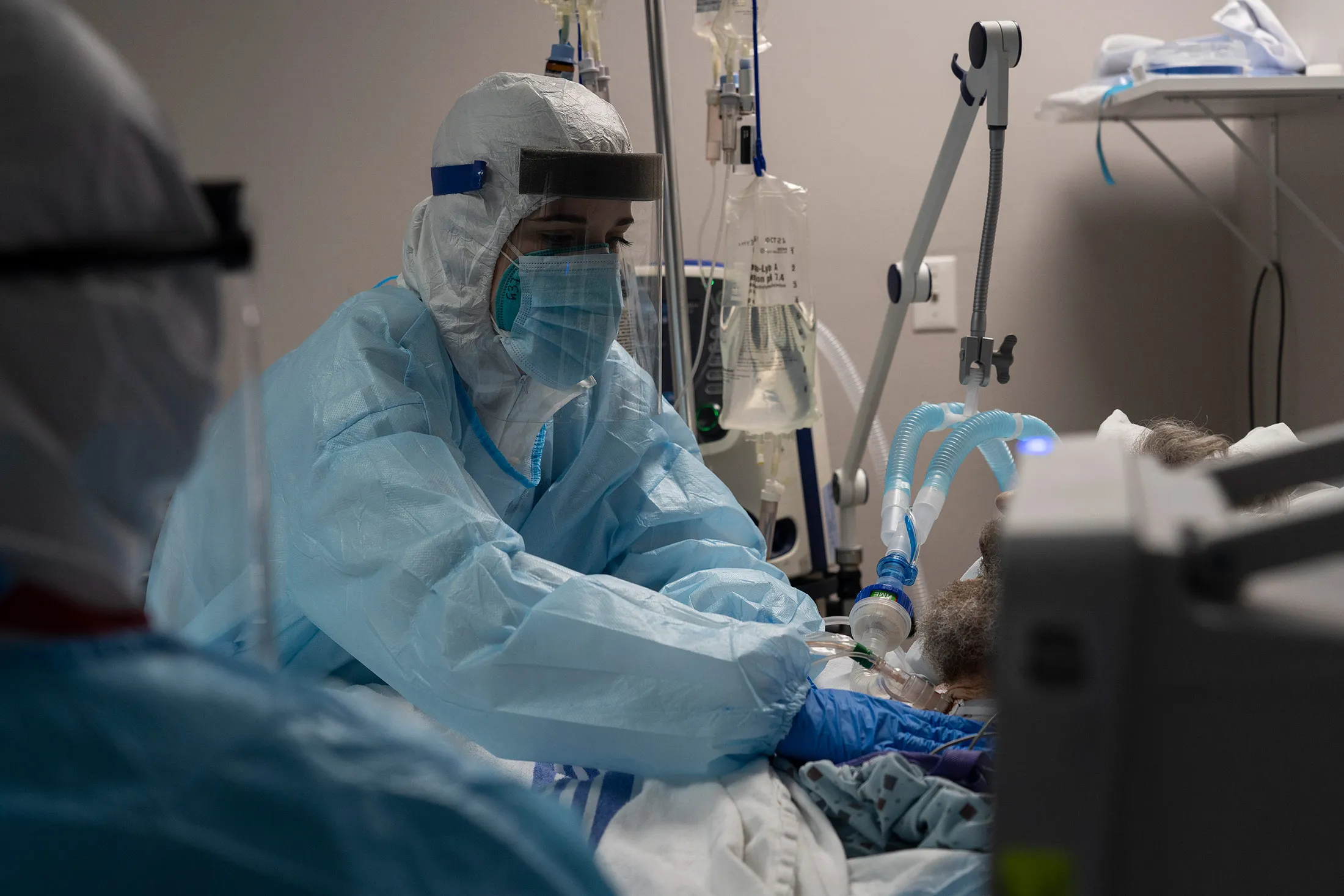 Medical workers treat a patient in the Covid-19 ICU at a hospital in Houston, Texas on July 28.