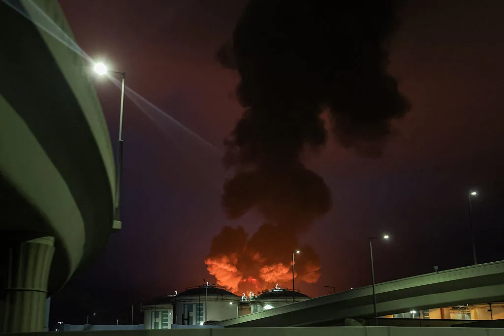 A fire&nbsp;at the port of Fujairah in the United Arab Emirates.