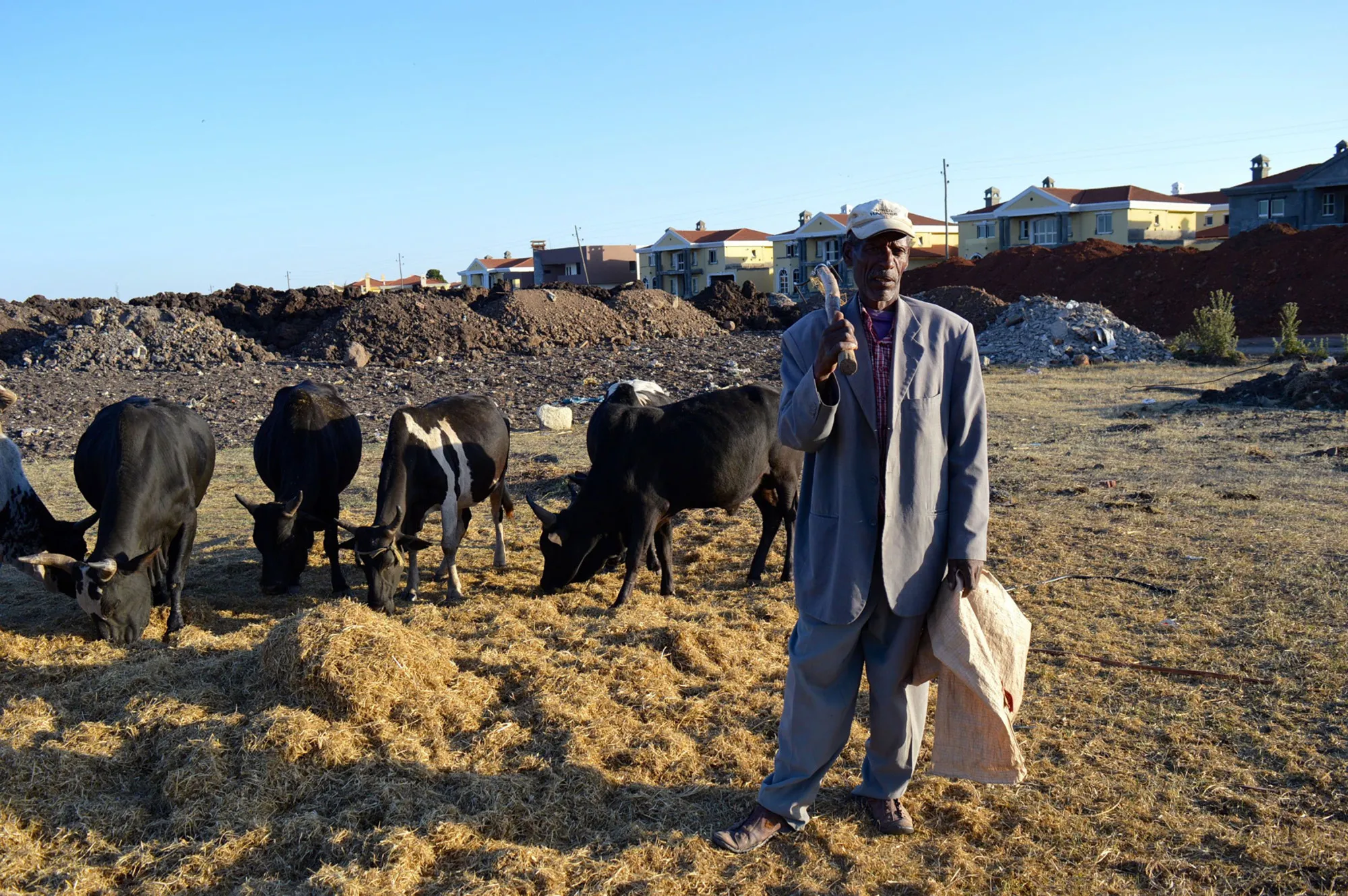 Ethiopian farmer Mulugeta Mezemir on his farmland in front of Country Club Developers properties in Addis Ababa, Ehiopia.
