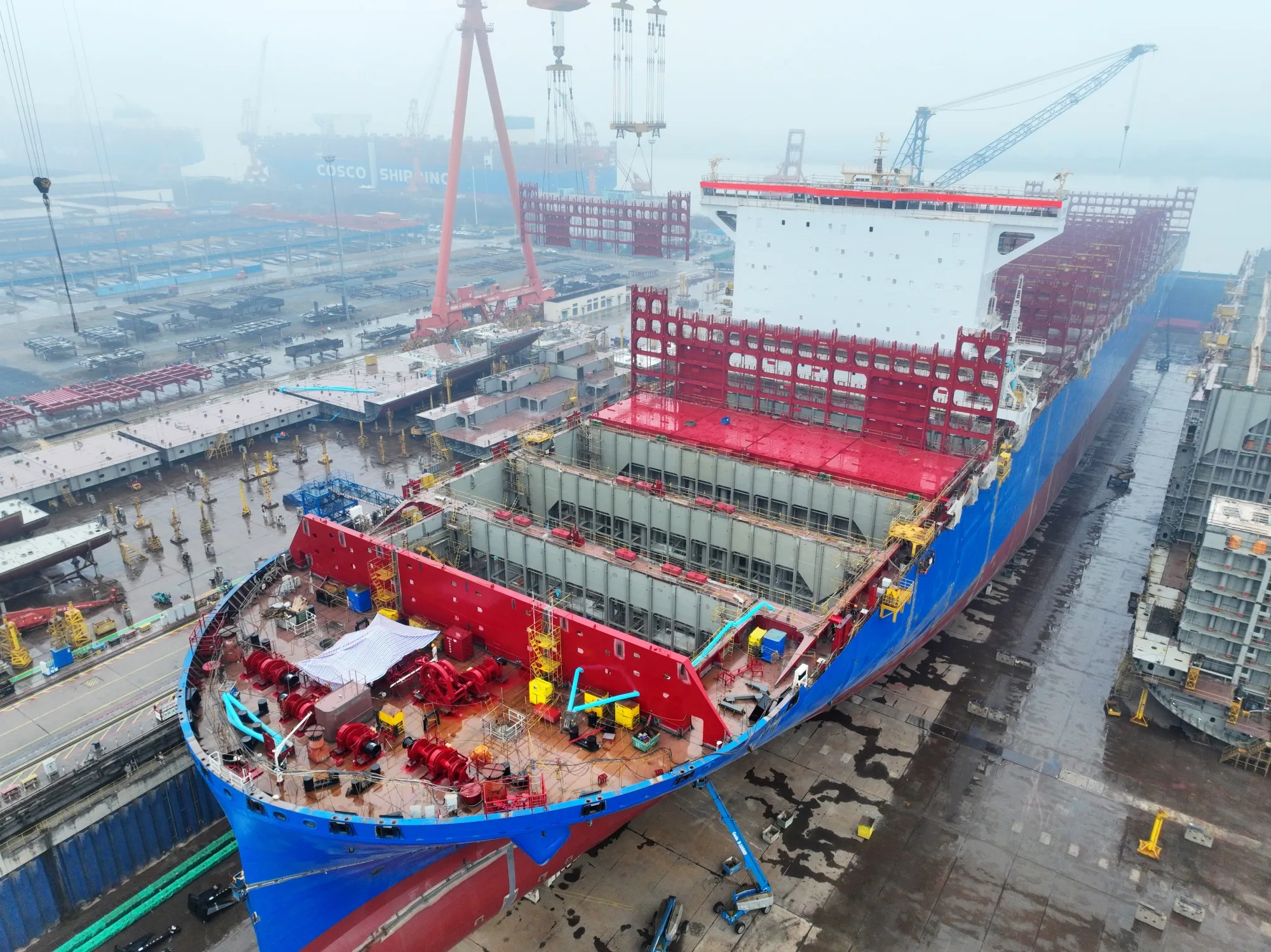 A ship under construction&nbsp;in Yangzhou, Jiangsu Province.