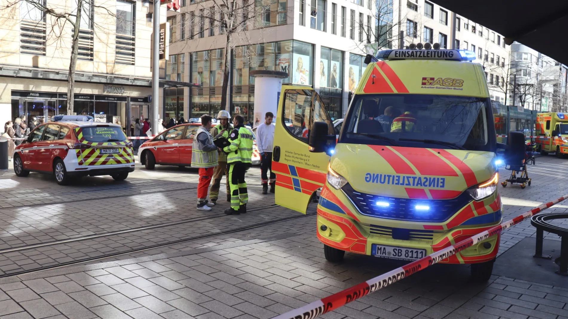 Emergency services during a police operation in Mannheim on March 3.