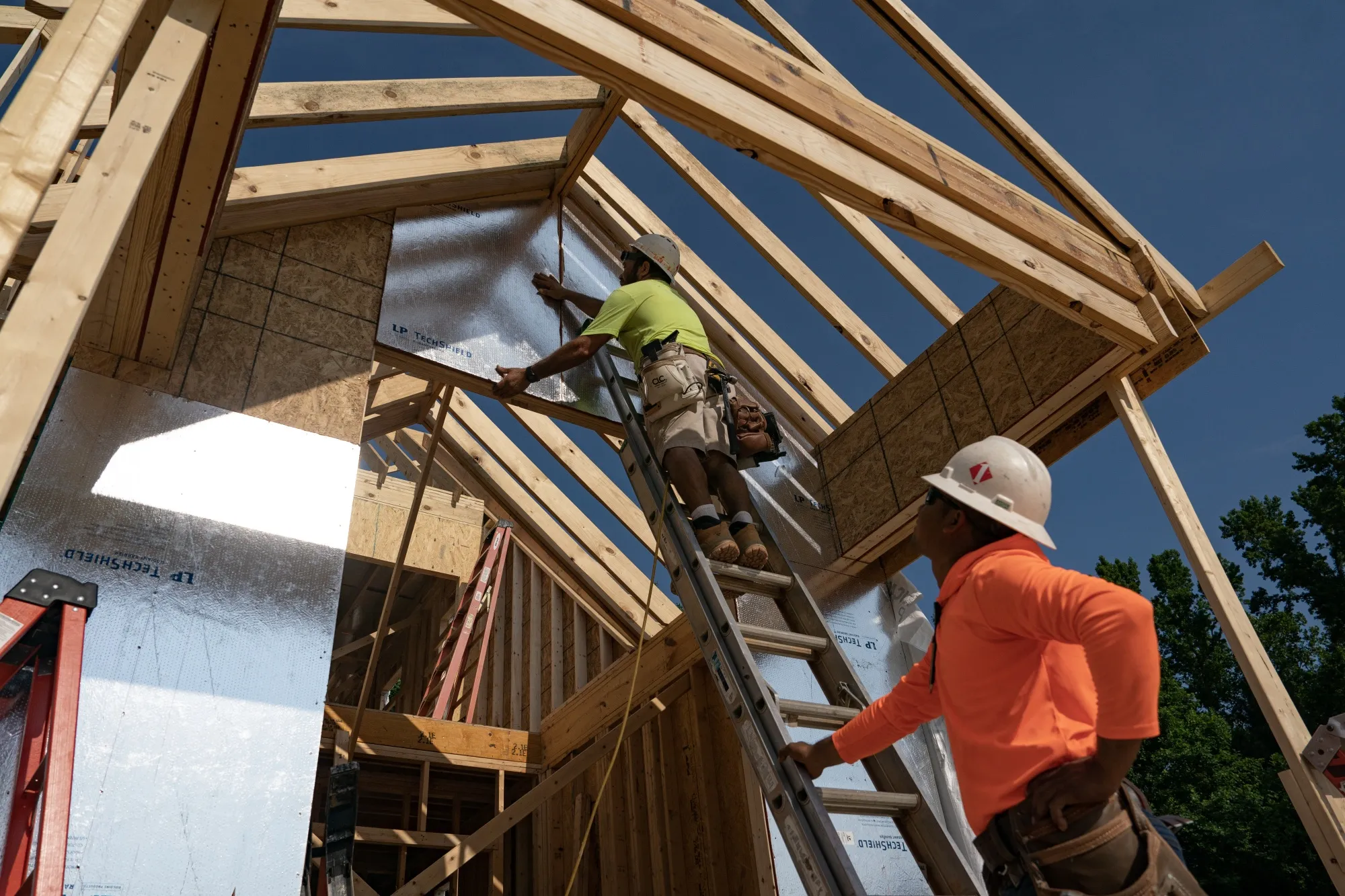 Workers build homes in Lillington, North Carolina.