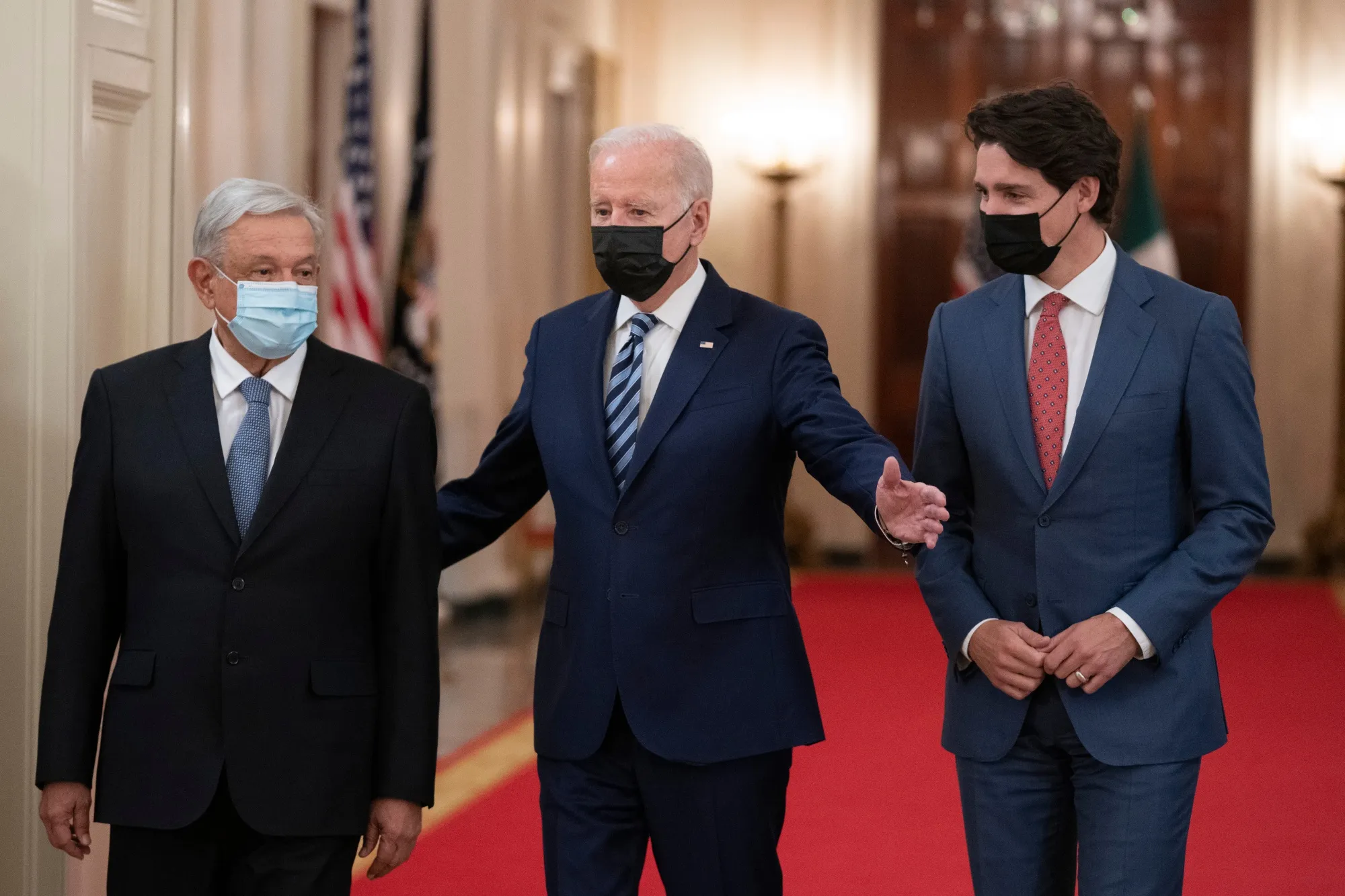 Andres Manuel Lopez Obrador, left, with his counterparts Joe Biden&nbsp;and Justin Trudeau in 2021.