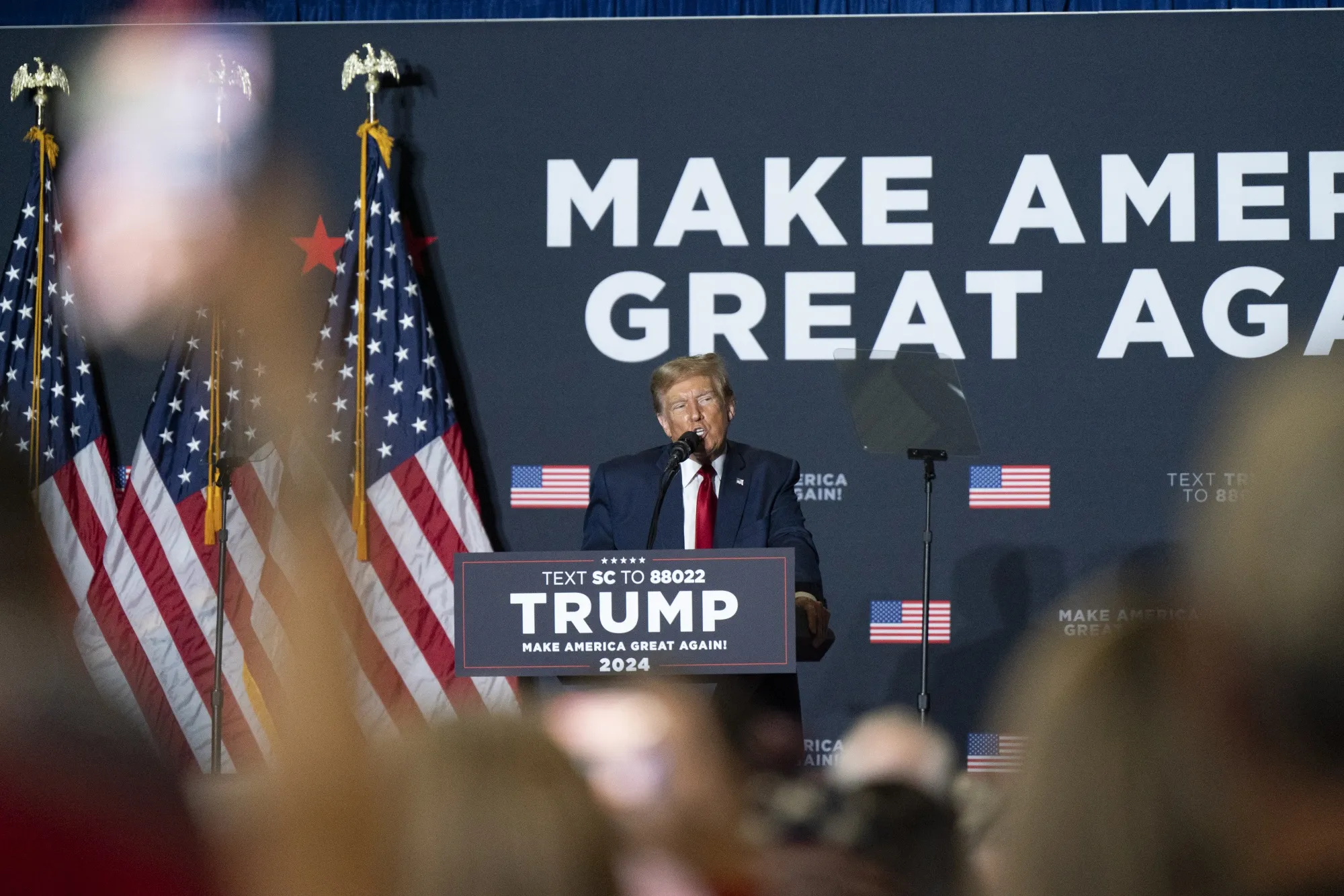 Former US President Donald Trump speaks during a "Get Out The Vote" rally in South Carolina on&nbsp;Feb. 14. Anti-ESG messages have been a rallying cry for Republican candidates in the US.