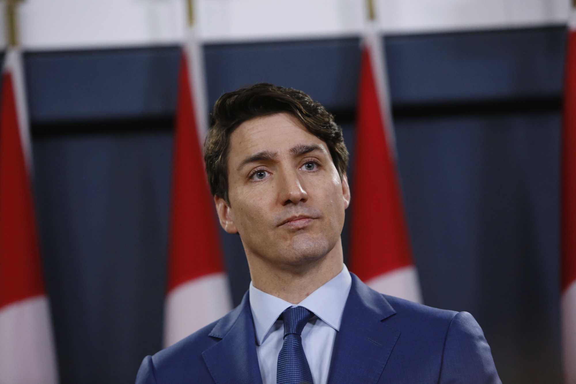 Justin Trudeau, Canada's prime minister, listens during a news conference in Ottawa, Canada.