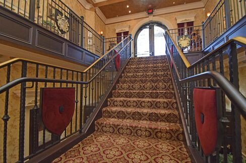 The castle’s grand staircase and the great hall.