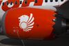 Lion Air Group livery is displayed on the engine of a Boeing Co. 737 Max 9 aircraft.