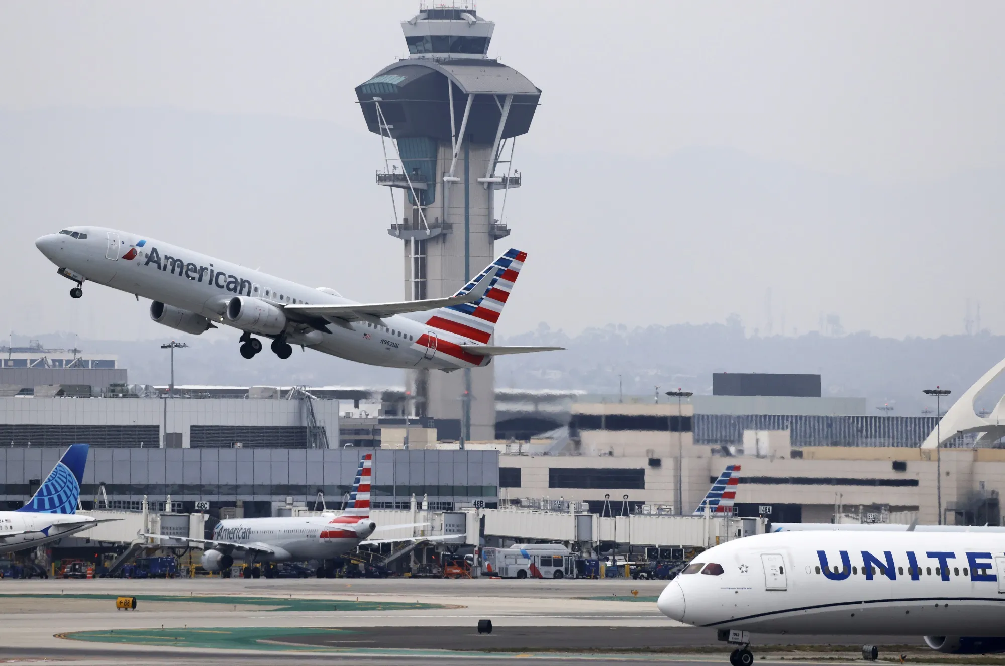 American Airlines and United planes at Los Angeles International Airport in Los Angeles.