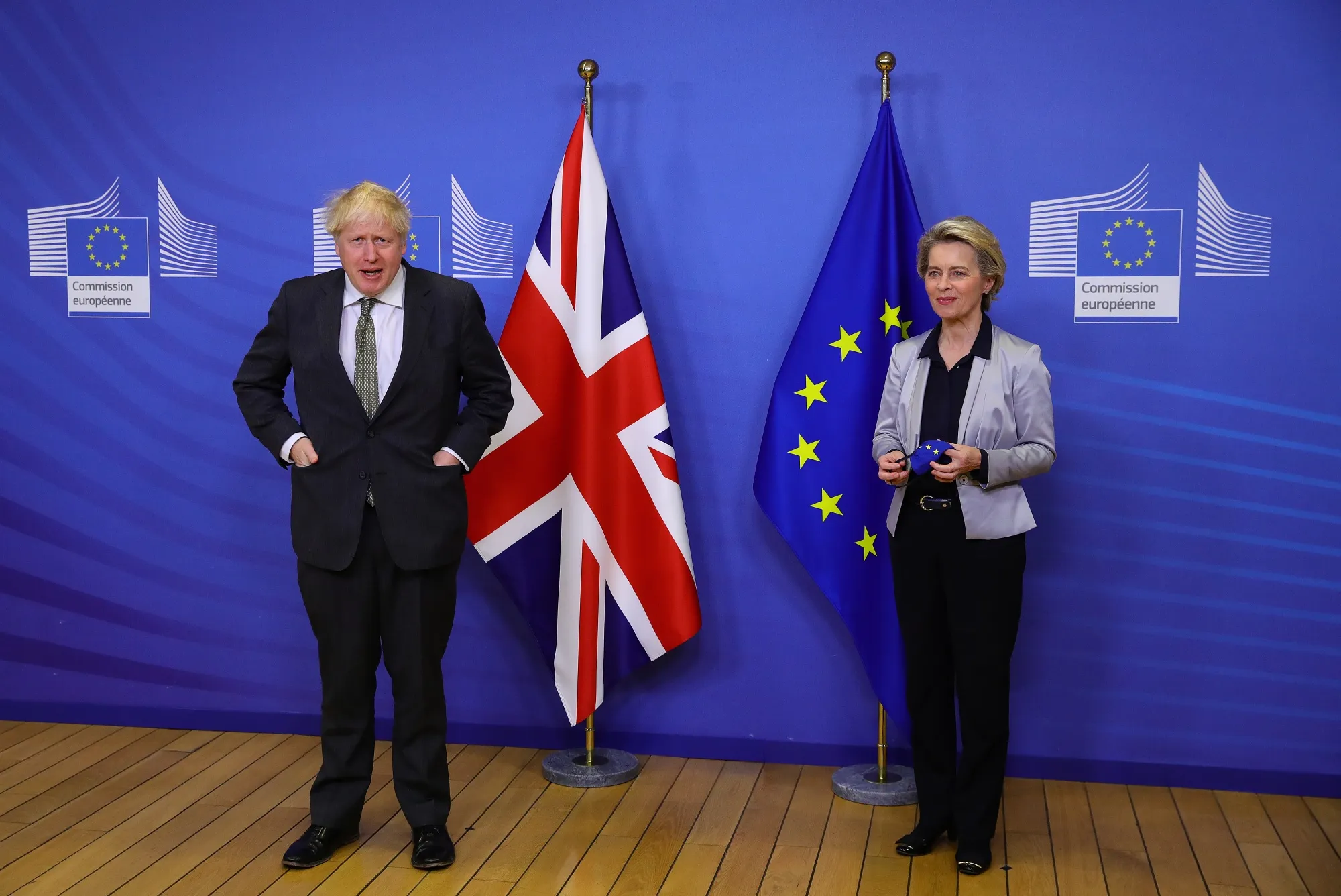 Boris Johnson and Ursula von der Leyen in Brussels, in December.