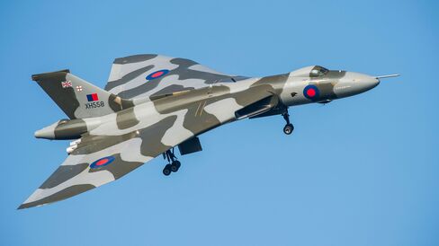 The Avro Vulcan XH558 makes a fly past on the last ever day of public display flights over the former RAF Gaydon base at the Heritage Motor Centre on October 4, 2015 in Gaydon, England.